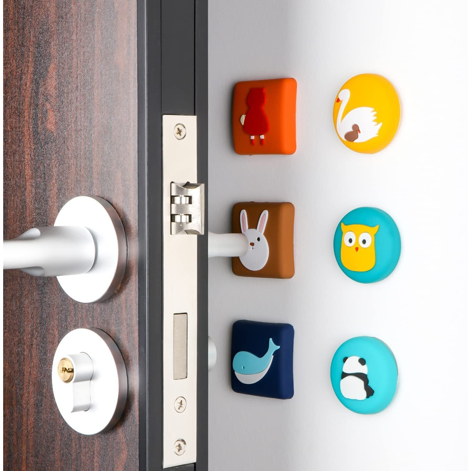 Mockery Door Stoppers Cartoon Cute Animals Design Silicone Self-Adhesive Absorbing Gel For Children's Room Door Lock Protective Pad Handle For Furniture Refrigerator (Pack Of 2, Brown)