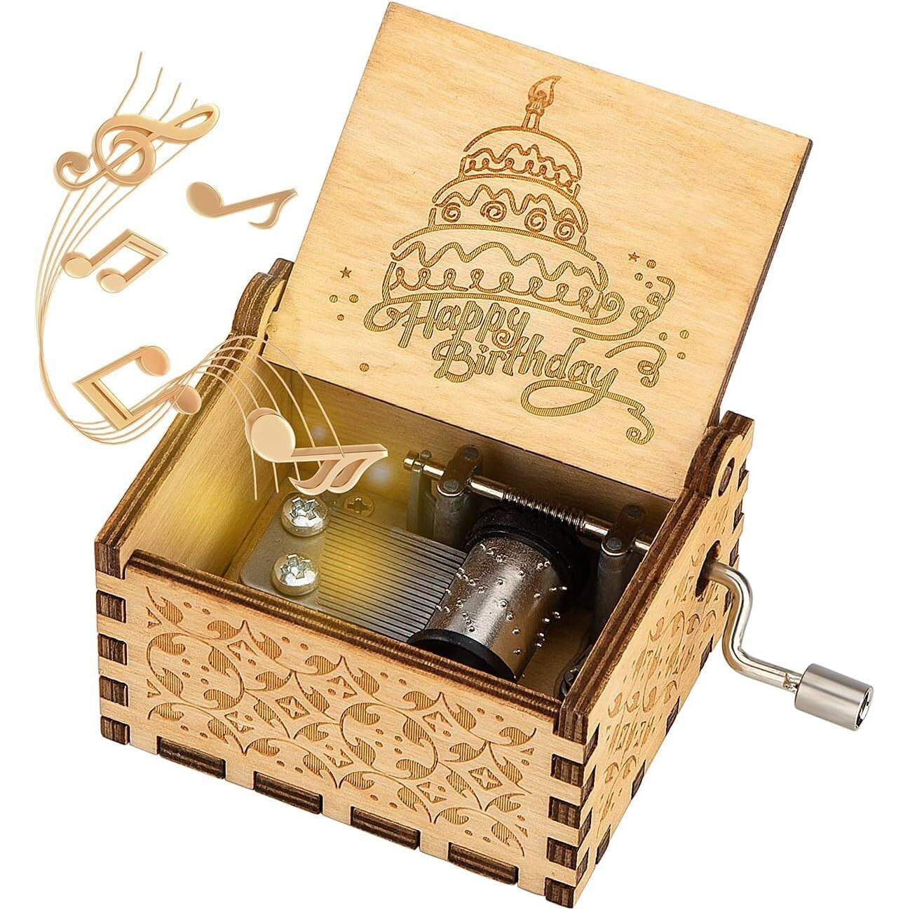 Caaju Happy Birthday Music Box - Wooden Musical Box With Hand Crank - Vintage Music Box Birthday Gift For Kids - Gifts For Him/Her