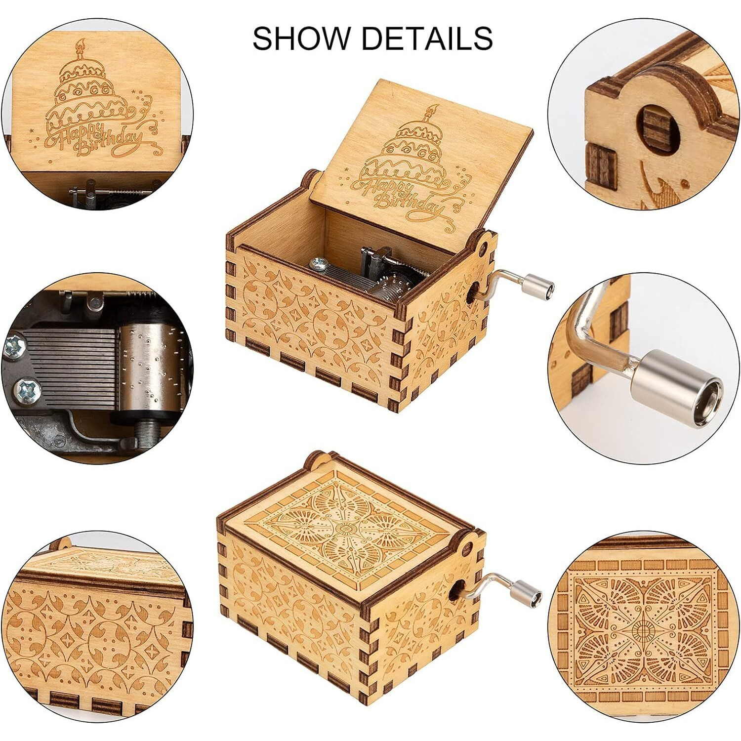 Caaju Happy Birthday Music Box - Wooden Musical Box With Hand Crank - Vintage Music Box Birthday Gift For Kids - Gifts For Him/Her