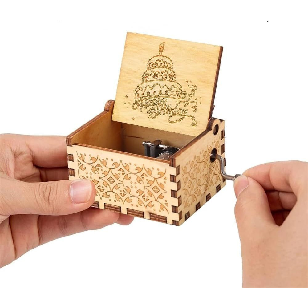 Caaju Happy Birthday Music Box - Wooden Musical Box With Hand Crank - Vintage Music Box Birthday Gift For Kids - Gifts For Him/Her