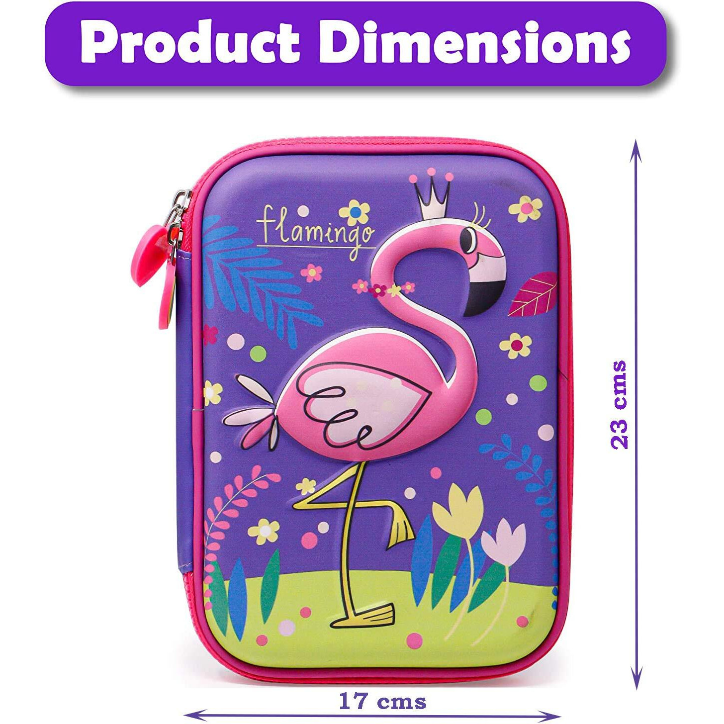 Magicwand Large Capacity Premium Flamingo Print Hardtop Eva Pencil Case2 Yrs & Uppack Of 1Multi-Colored