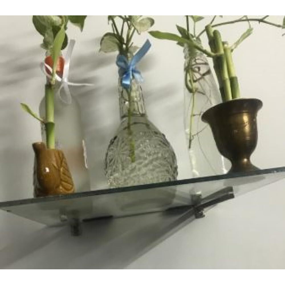 Riseom F Type Steel Shelf Bracket (Adjustable) / Supports 6,8,10,12 Mm Of Glass Thickness (Pack Of 4, 6 Inch)