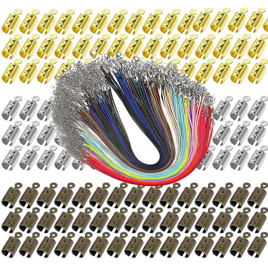 Diy Crafts 125 Pcs, Antique Gold Bronze, 5X Gold Necklace Sample Fold Over Ends Cord End Caps Tips Crimps Cord Ends Leather Ribbon Clamp Clasp Fold Over Cord Ends (125 Pcs, Antique Gold Bronze)