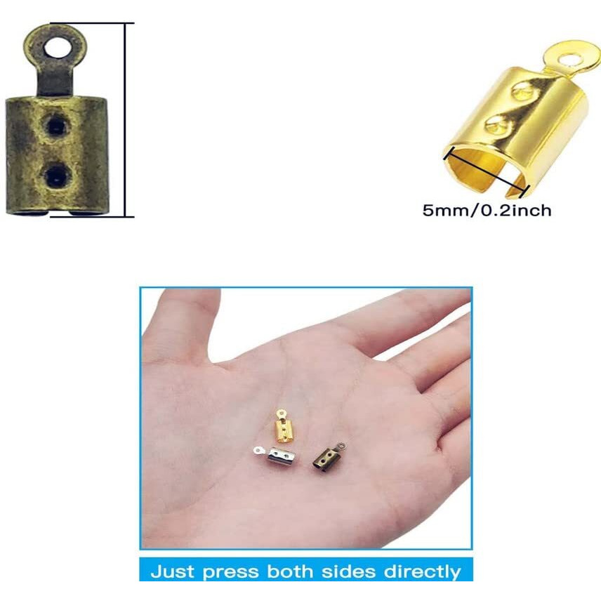 Diy Crafts 125 Pcs, Antique Gold Bronze, 5X Gold Necklace Sample Fold Over Ends Cord End Caps Tips Crimps Cord Ends Leather Ribbon Clamp Clasp Fold Over Cord Ends (125 Pcs, Antique Gold Bronze)