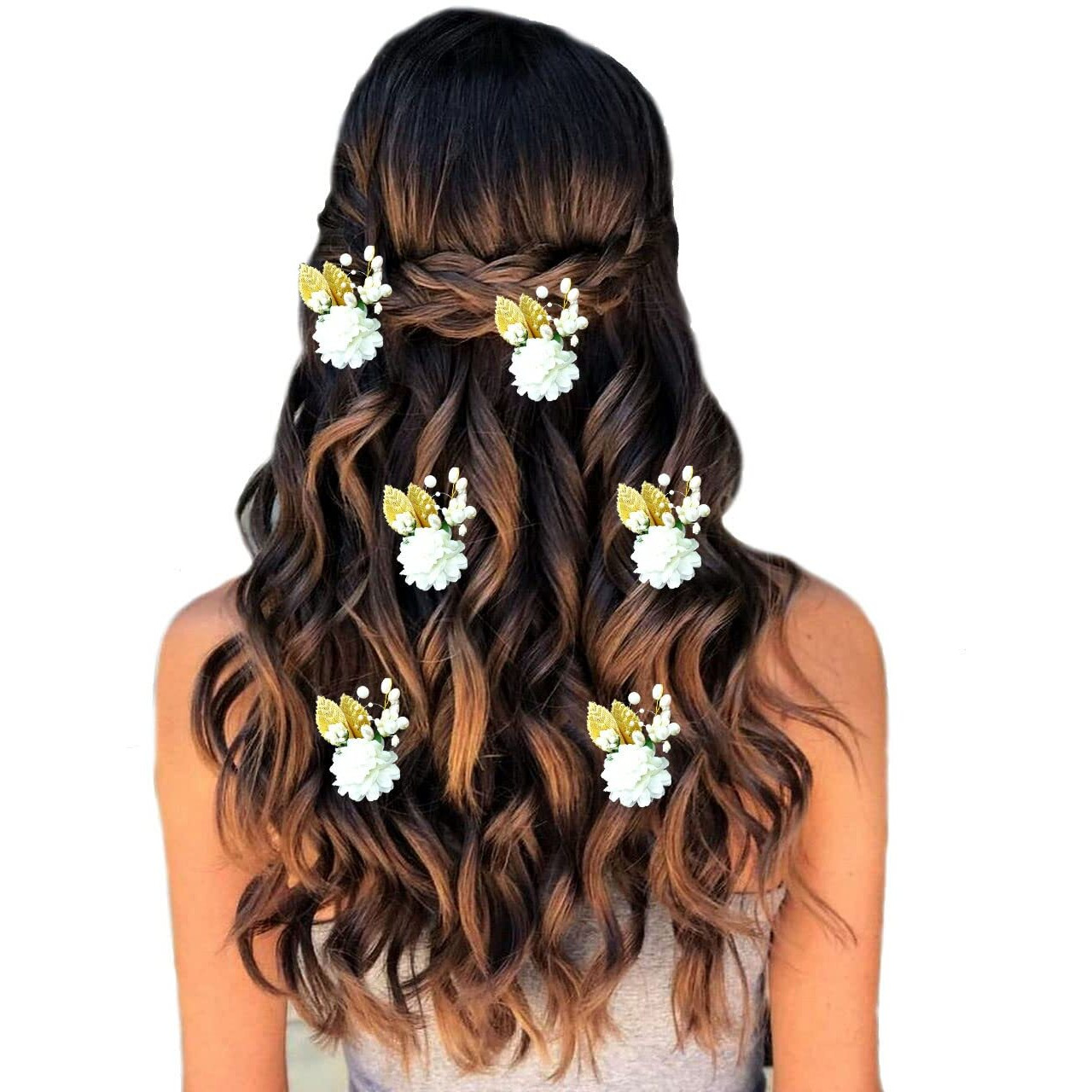 Hair Flare Artificial Flower With Pearl Bridal Hair Pin/Hair Clip/Side Pin/Comb Pin/Hair Accessories/Judapin For Women & Girls - 2397, White