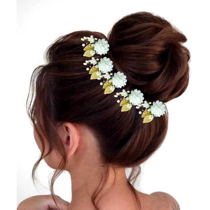 Hair Flare Artificial Flower With Pearl Bridal Hair Pin/Hair Clip/Side Pin/Comb Pin/Hair Accessories/Judapin For Women & Girls - 2397, White