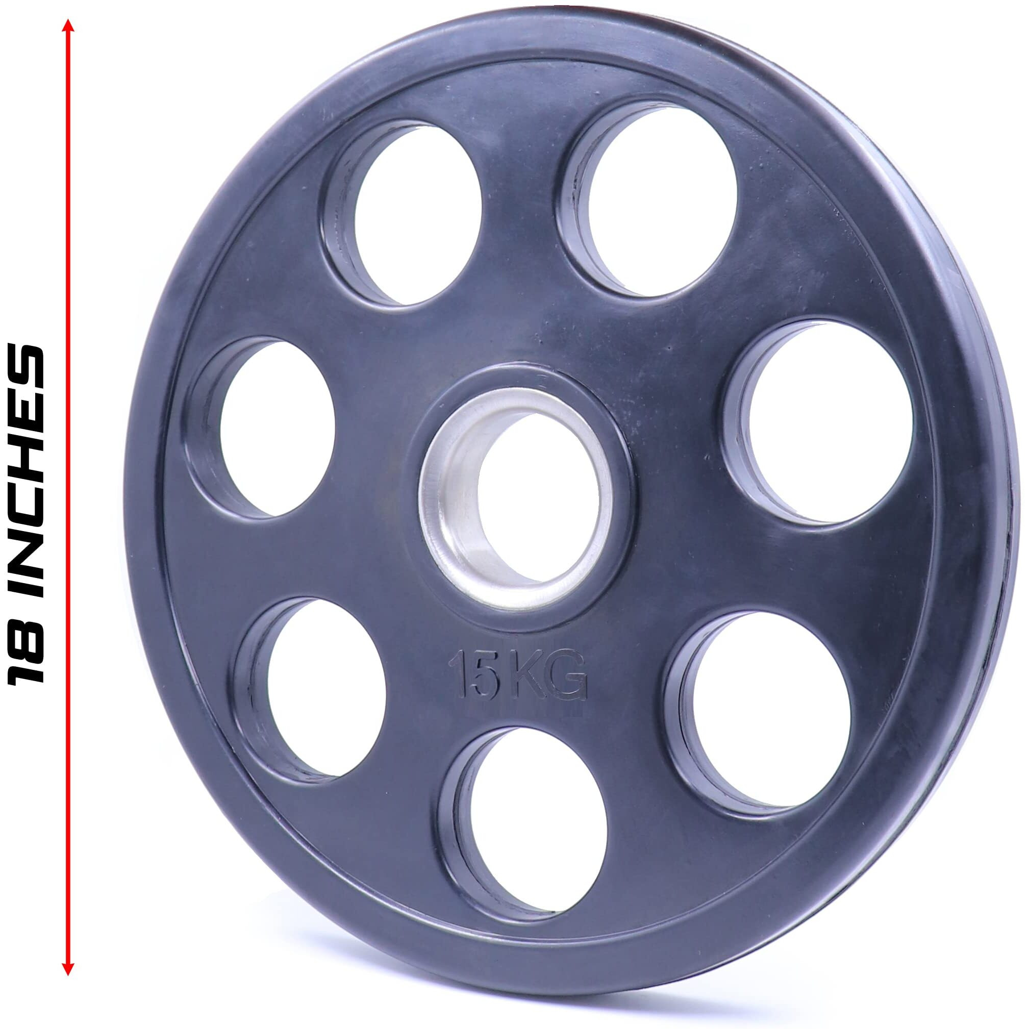 Kobo 7 Holes - Rubber Coated Olympic Cast Iron Weight Plate (51Mm/2") - Commercial Grade 15 Kg X 2  30 Kg (Imported)