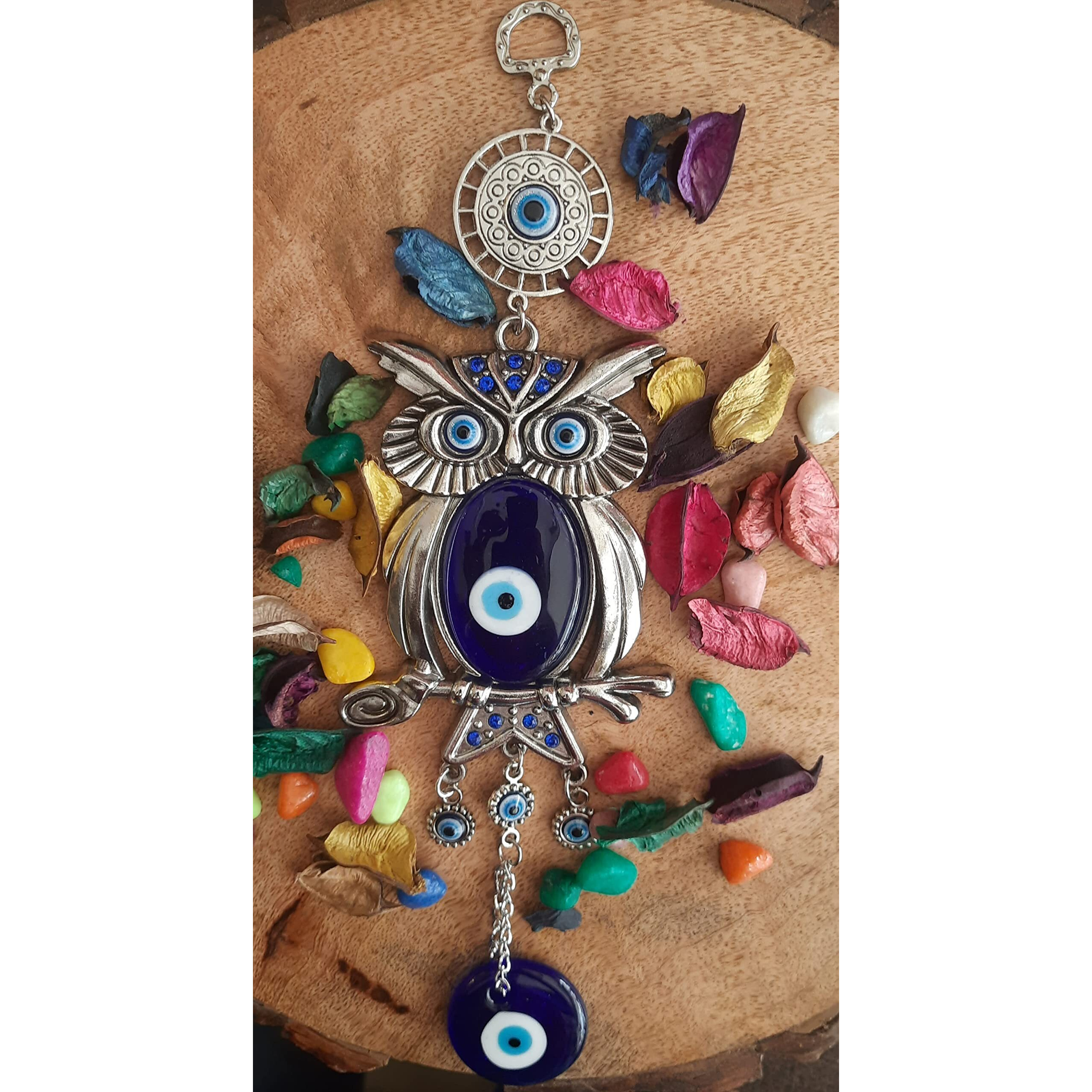 Dt Dectone Blue Evil Eye Nazar Battu Lucky Pendant Hanging Owl Design Ornament Amulet For Car, Home & Office Protection And Blessing From Negative Energy