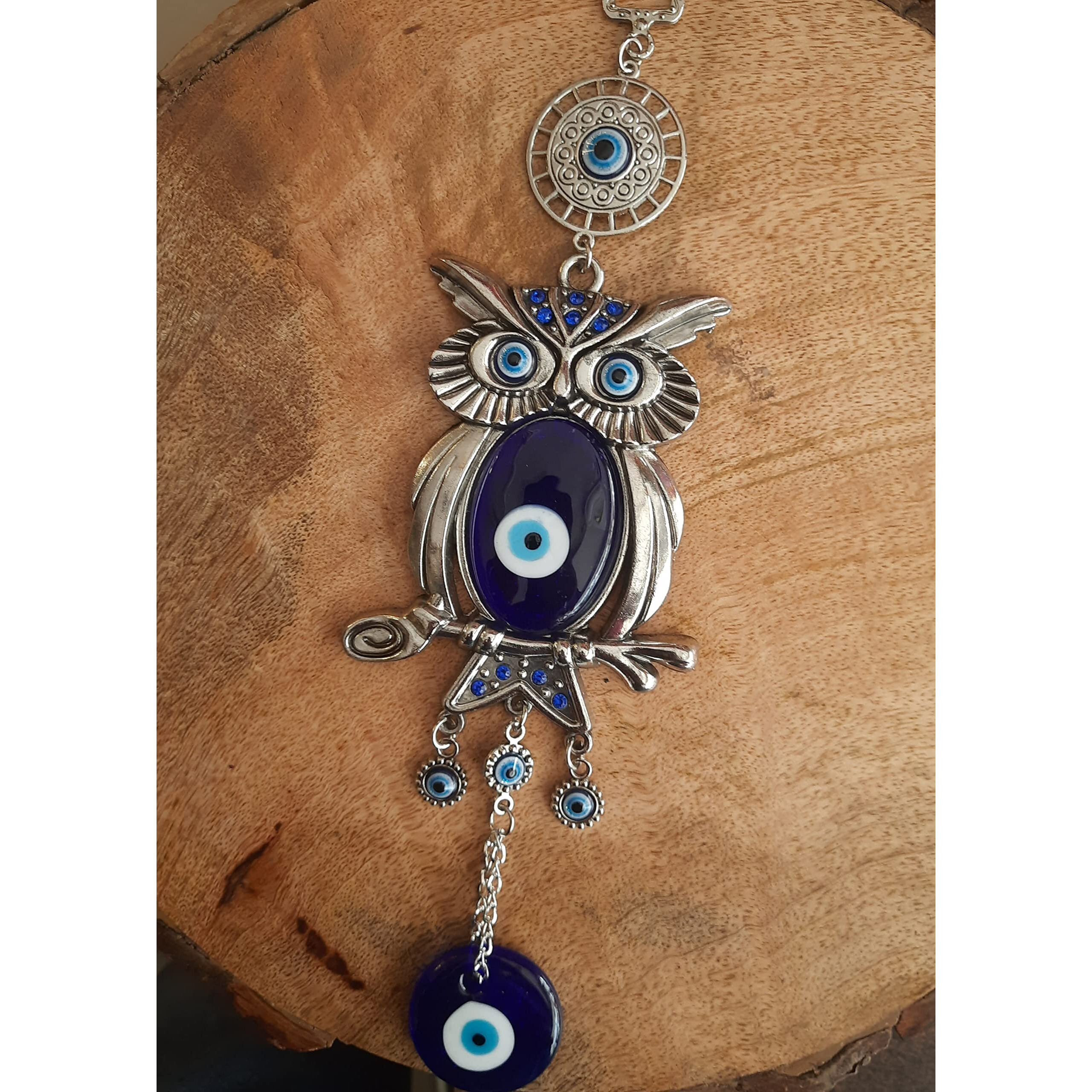 Dt Dectone Blue Evil Eye Nazar Battu Lucky Pendant Hanging Owl Design Ornament Amulet For Car, Home & Office Protection And Blessing From Negative Energy