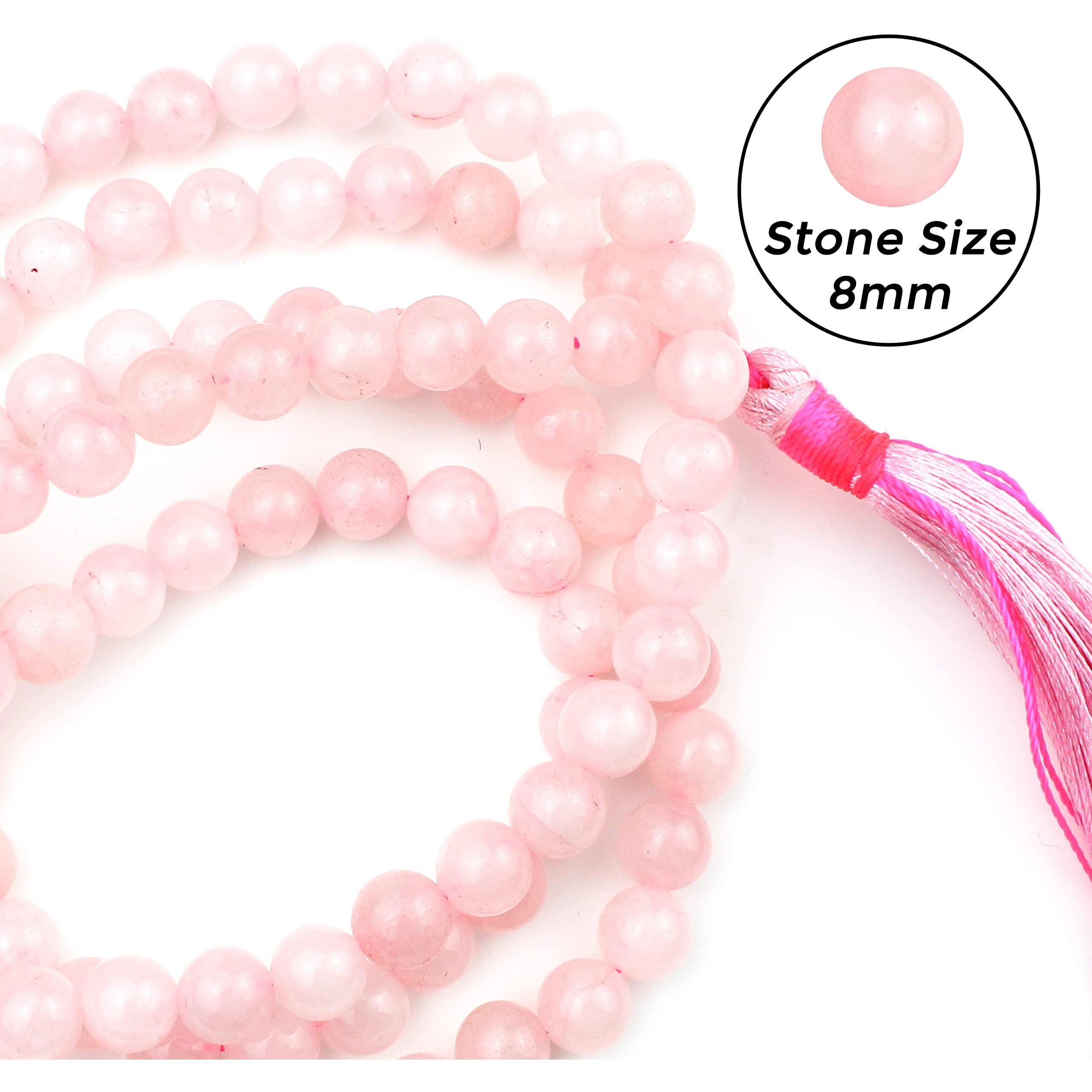 Remedywala Beads Original Gemstone 8 Mm 108 Beads Mala | Best Aaa Quality Beads Activated, Energized Black Jap Mala For Yoga Meditation, Chanting & Healing (Rose Quartz Mala)
