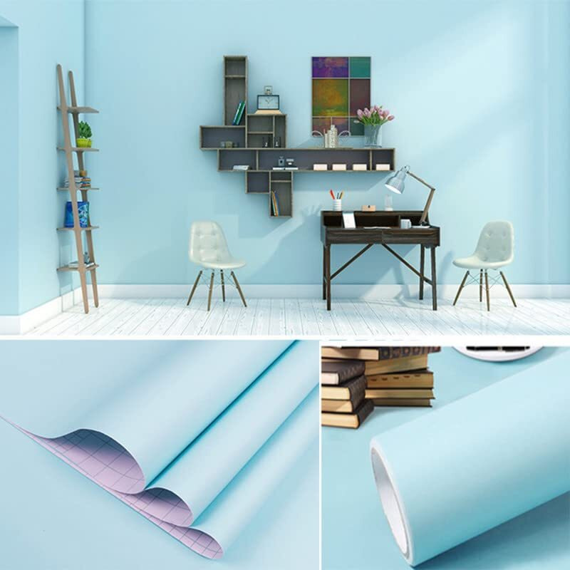 Jaamso Royals Sky Blue Colour Plain Matt Vinyl Self Adhesive Waterproof Home Dcor Wallpaper (500 Cm X 45 Cm)
