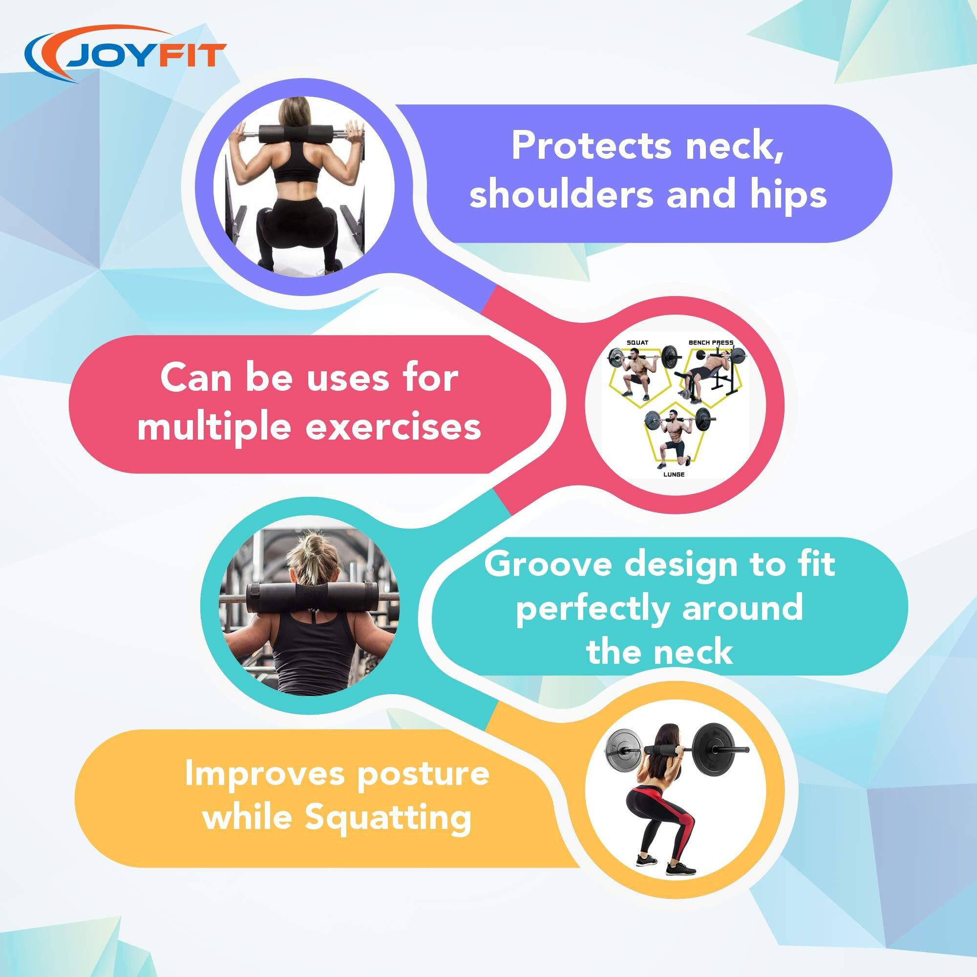 Joyfit - Barbell Pad For Weight Lifting | Squat Pad For Weight Bar With Straps | Hip Thrust Pad For Neck And Shoulder | Protective Squat Pad For Gym With Thick Foam Cushion (Black)