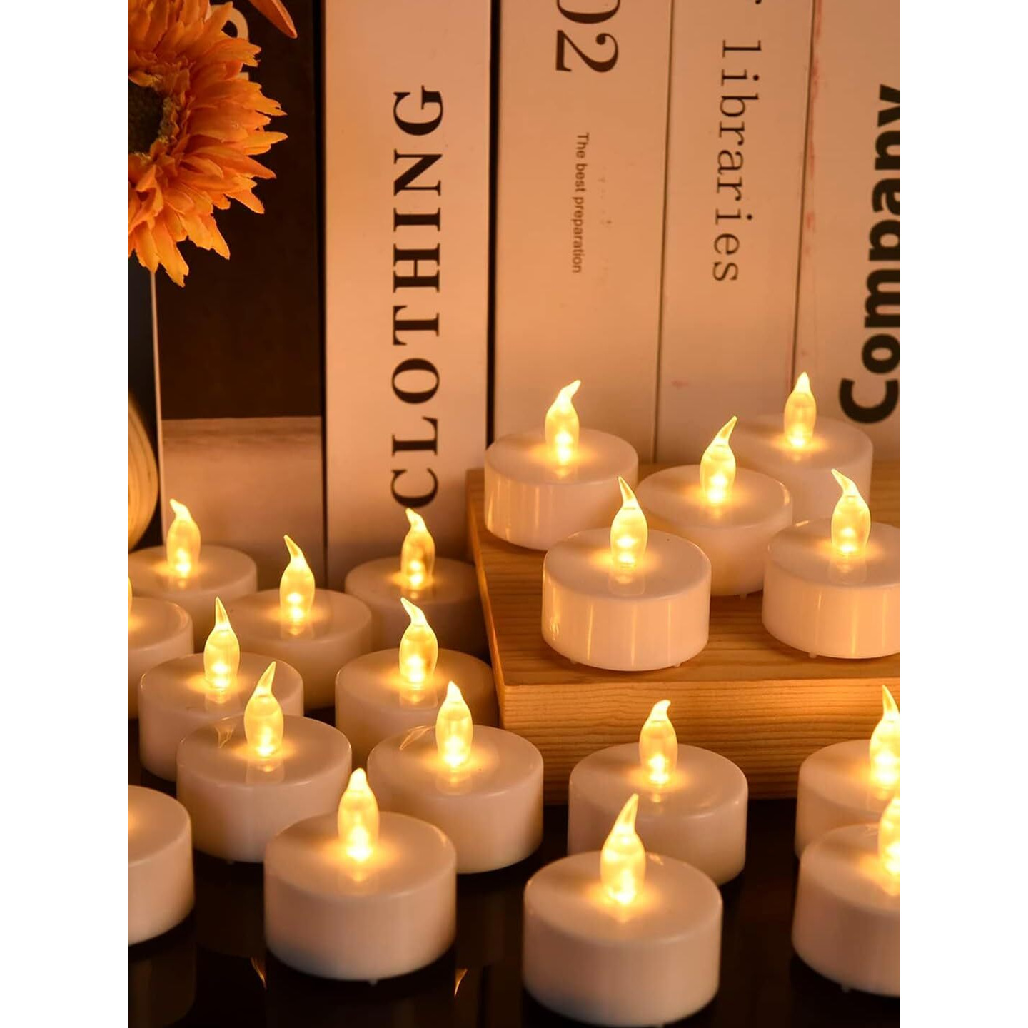 Tied Ribbons 24 Pcs Flameless And Smokeless Decorative Led Tea Light Candles Battery Operated For Home Decor Balcony Table Top Pooja Room Office Festival Valentine Decoration Items