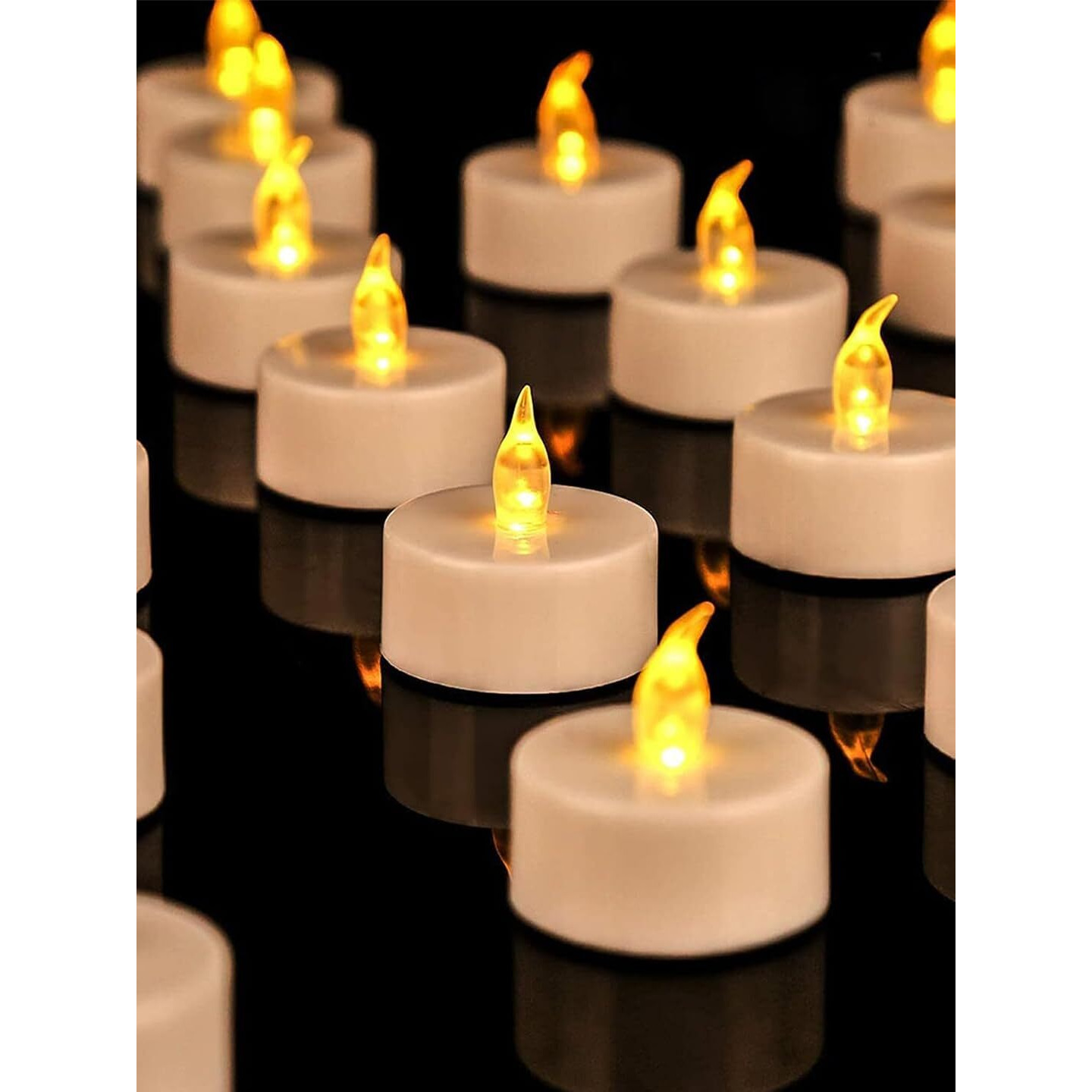 Tied Ribbons 24 Pcs Flameless And Smokeless Decorative Led Tea Light Candles Battery Operated For Home Decor Balcony Table Top Pooja Room Office Festival Valentine Decoration Items