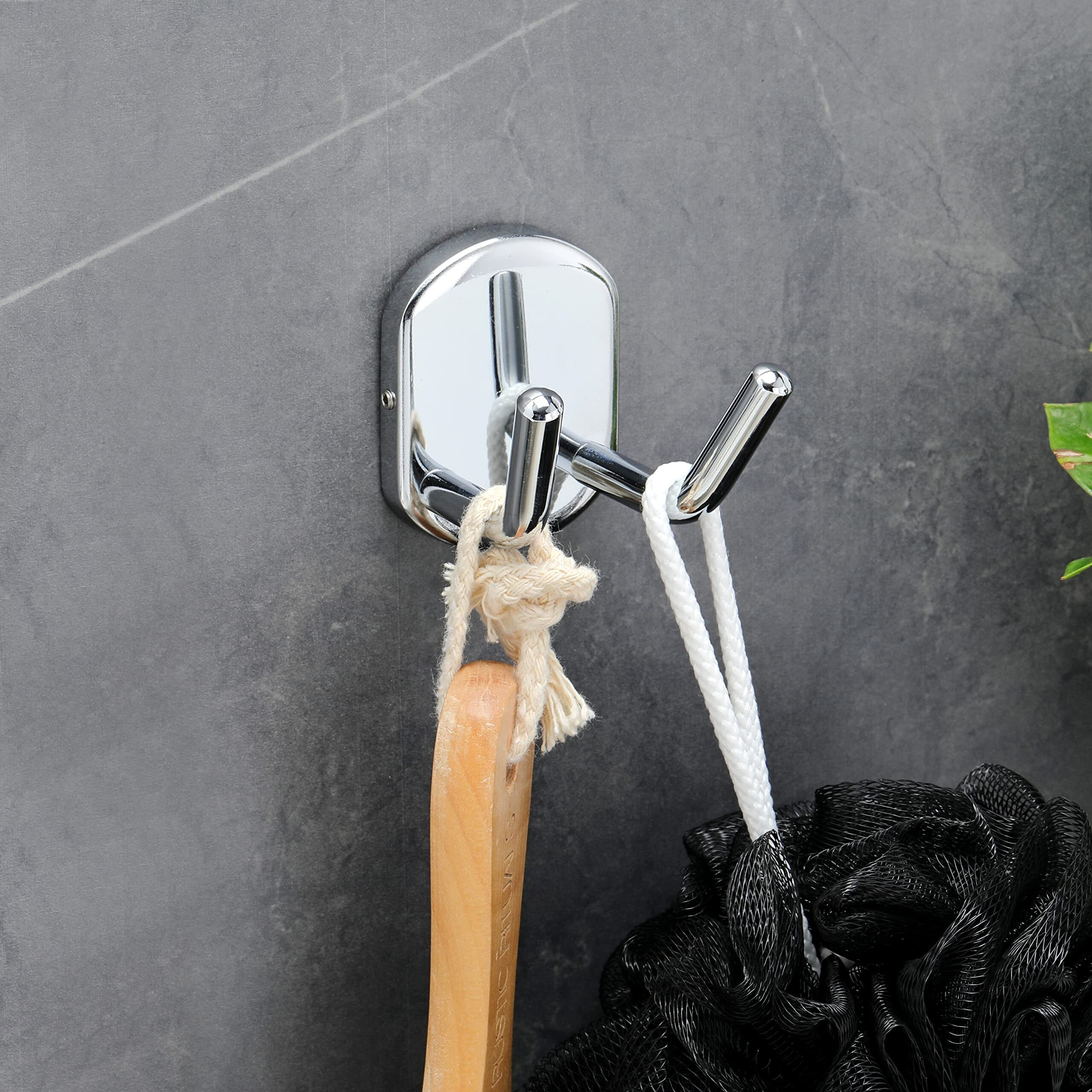 Fortune Double Bath Towel Hook, Wall Mount 304 Stainless Steel Double Robe Hook, Bathroom Kitchen Towel Hanger, Hand Towel Holder For Wall - Bathroom Accessories (Pack Of 3)