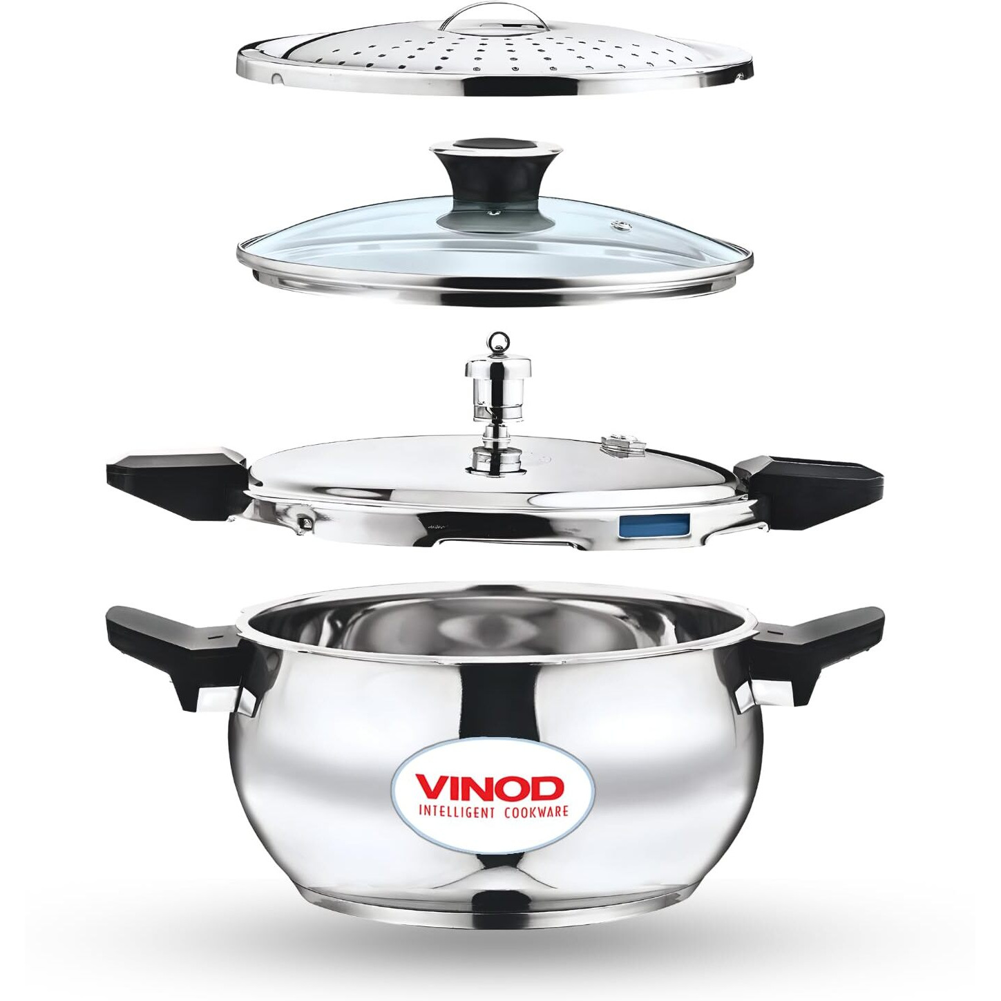 Vinod Magic Stainless Steel Smart 3 In 1 Pressure Cooker 3.5 Litre | 5Mm Thick Base | All In One Cooker With Strainer & Glass Lid | Induction And Gas Base | Isi Certified | 2 Years Warranty