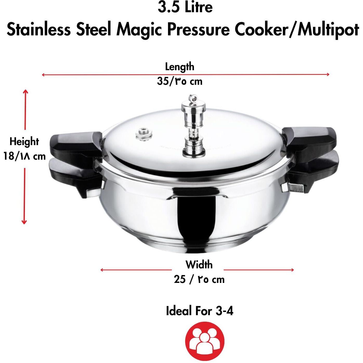 Vinod Magic Stainless Steel Smart 3 In 1 Pressure Cooker 3.5 Litre | 5Mm Thick Base | All In One Cooker With Strainer & Glass Lid | Induction And Gas Base | Isi Certified | 2 Years Warranty