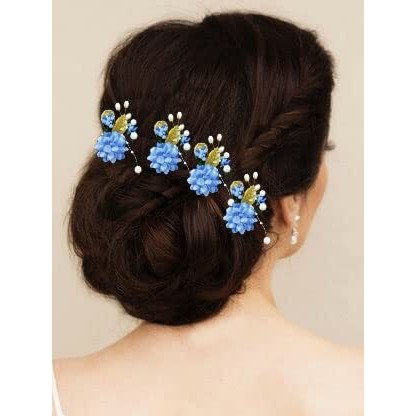 Hair Flare Artificial Flower With Pearl Bridal Hair Pin/Hair Clip/Side Pin/Comb Pin/Hair Accessories/Judapin For Women & Girls - 2397, Blue, Pack Of 1