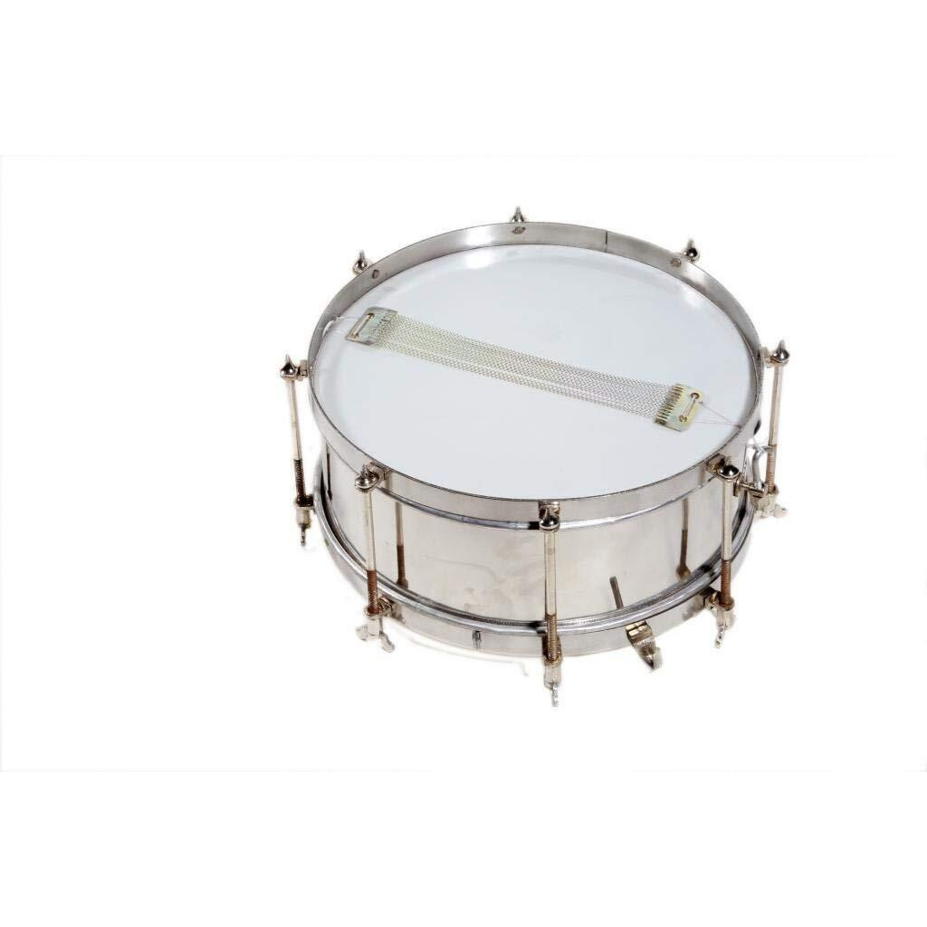 Skylark Musicals Marching Steel Side Drum Dhol (Silver, 14 Inches)
