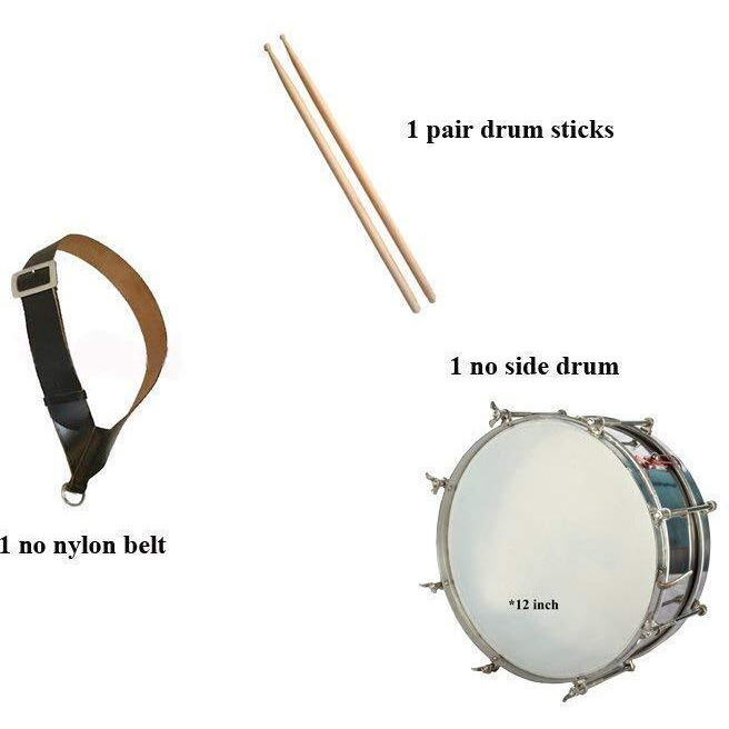 Skylark Musicals Marching Steel Side Drum Dhol (Silver, 14 Inches)