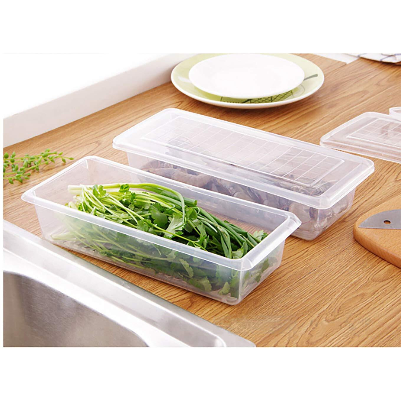 Mosquick- Set Of 6 Fridge Organiser Storage Boxes With Drain Tray - Kitchen Storage Box - Fridge Storage Containers For Radish Fresh Vegetables Durable Fridge Storage Boxes For Vegetables 1500Ml
