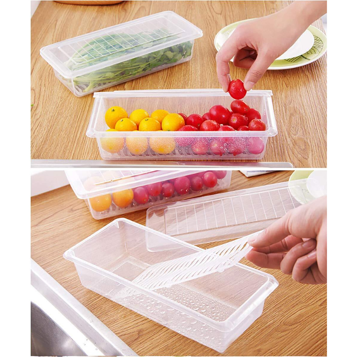 Mosquick- Set Of 6 Fridge Organiser Storage Boxes With Drain Tray - Kitchen Storage Box - Fridge Storage Containers For Radish Fresh Vegetables Durable Fridge Storage Boxes For Vegetables 1500Ml