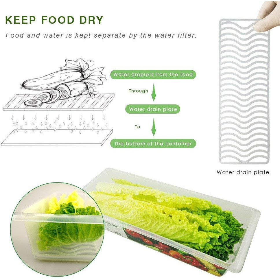 Mosquick- Set Of 6 Fridge Organiser Storage Boxes With Drain Tray - Kitchen Storage Box - Fridge Storage Containers For Radish Fresh Vegetables Durable Fridge Storage Boxes For Vegetables 1500Ml