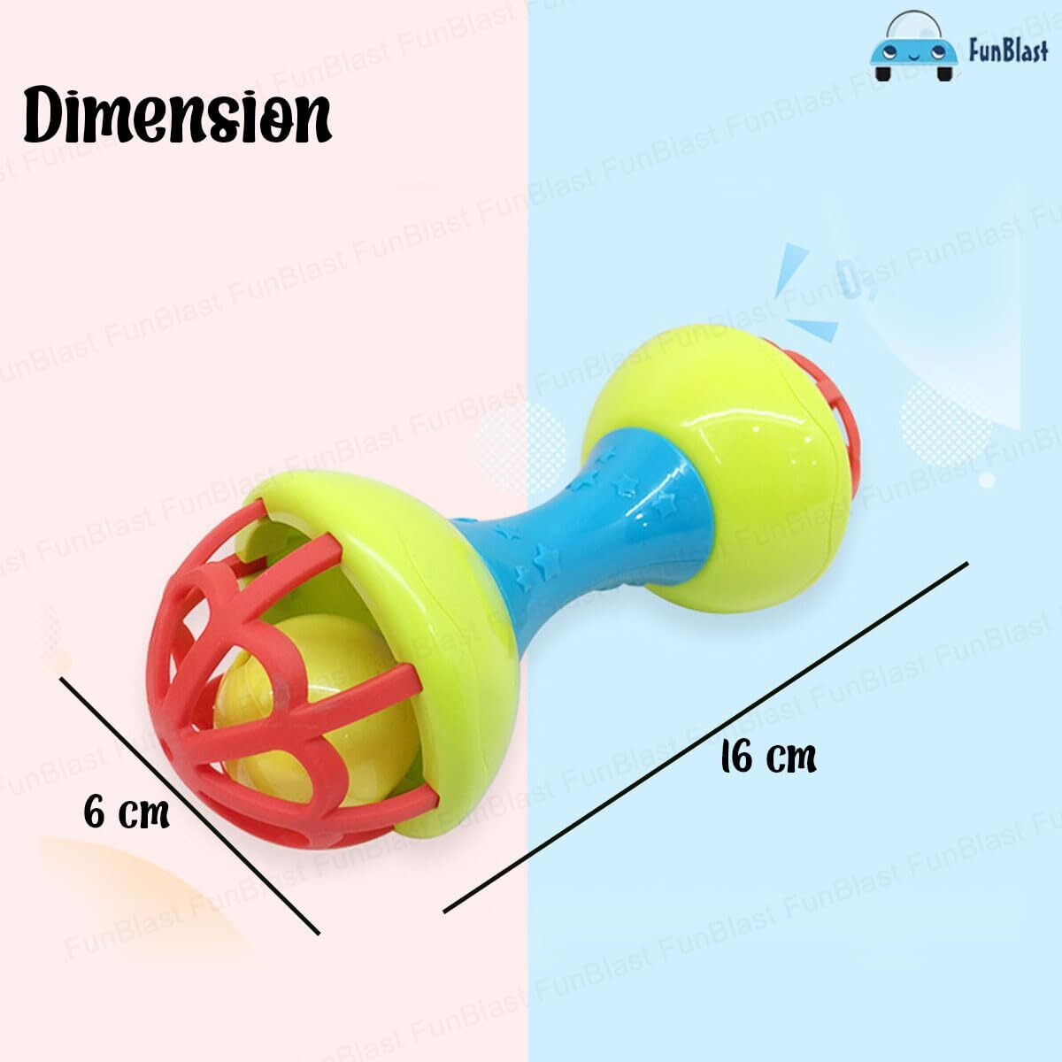 Funblast Plastic Rattles For Kids, (Set Of 1 Pieces) Dumbbell Rattle For Babies, Baby Rattles For 6 To 12 Month, Sound Toys For Babies, Early Development Toys For Infants - Multicolor