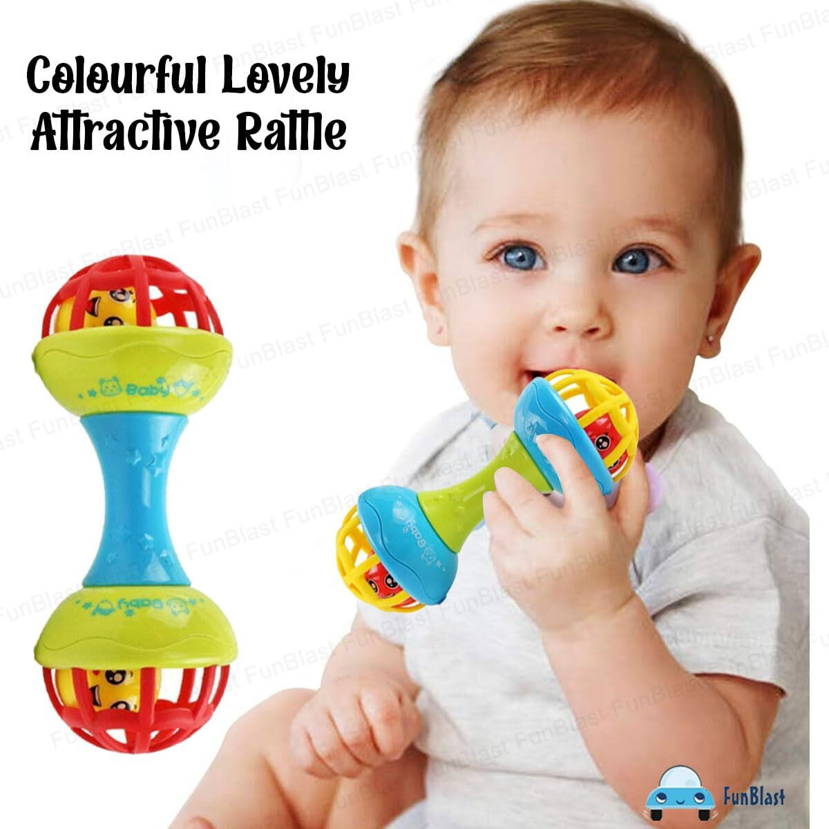 Funblast Plastic Rattles For Kids, (Set Of 1 Pieces) Dumbbell Rattle For Babies, Baby Rattles For 6 To 12 Month, Sound Toys For Babies, Early Development Toys For Infants - Multicolor