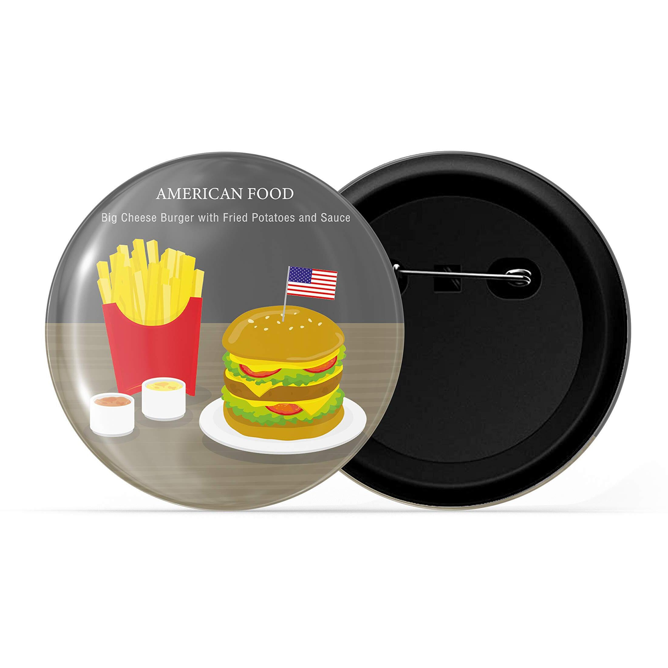 Dhcrafts Pin Badges Multicolour Food Lovers American Cuisine American Food Big Cheese Burger With Fried Potatoes And Sauce Glossy Finish Design Pack Of 1