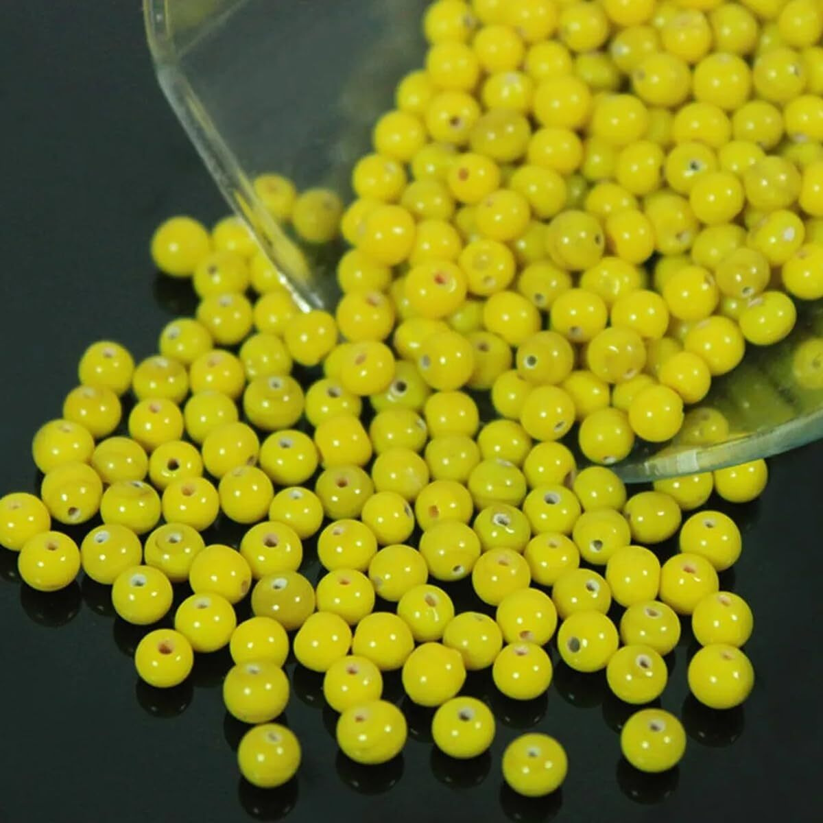 Embroiderymaterial Round Ceramic Glass Beads (Moti) For Jewellery Making, Bracelet Making, Craft, Embroidery Work, Mala Making, Toran Making (Lemon Yellow Color, 100 Gram, 3 To 5 Mm)