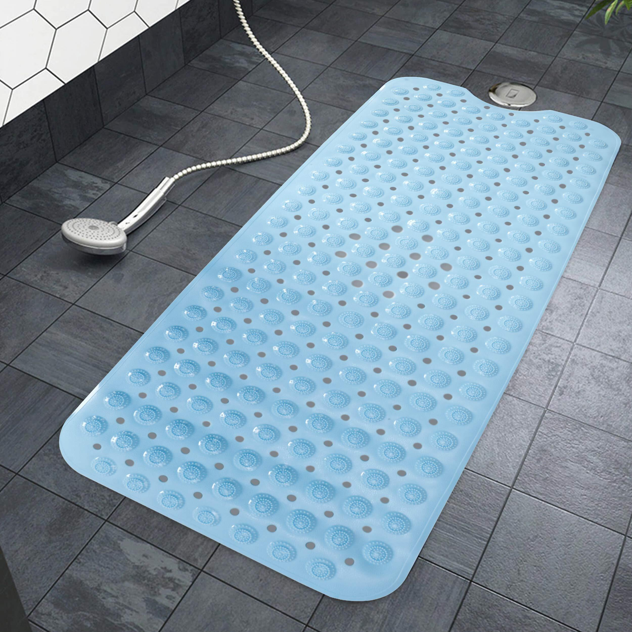 Hokipo Extra Long Bath Tub Mat With Anti-Skid Suction Cups (Blue, Pvc, 40 Cm X 100 Cm)