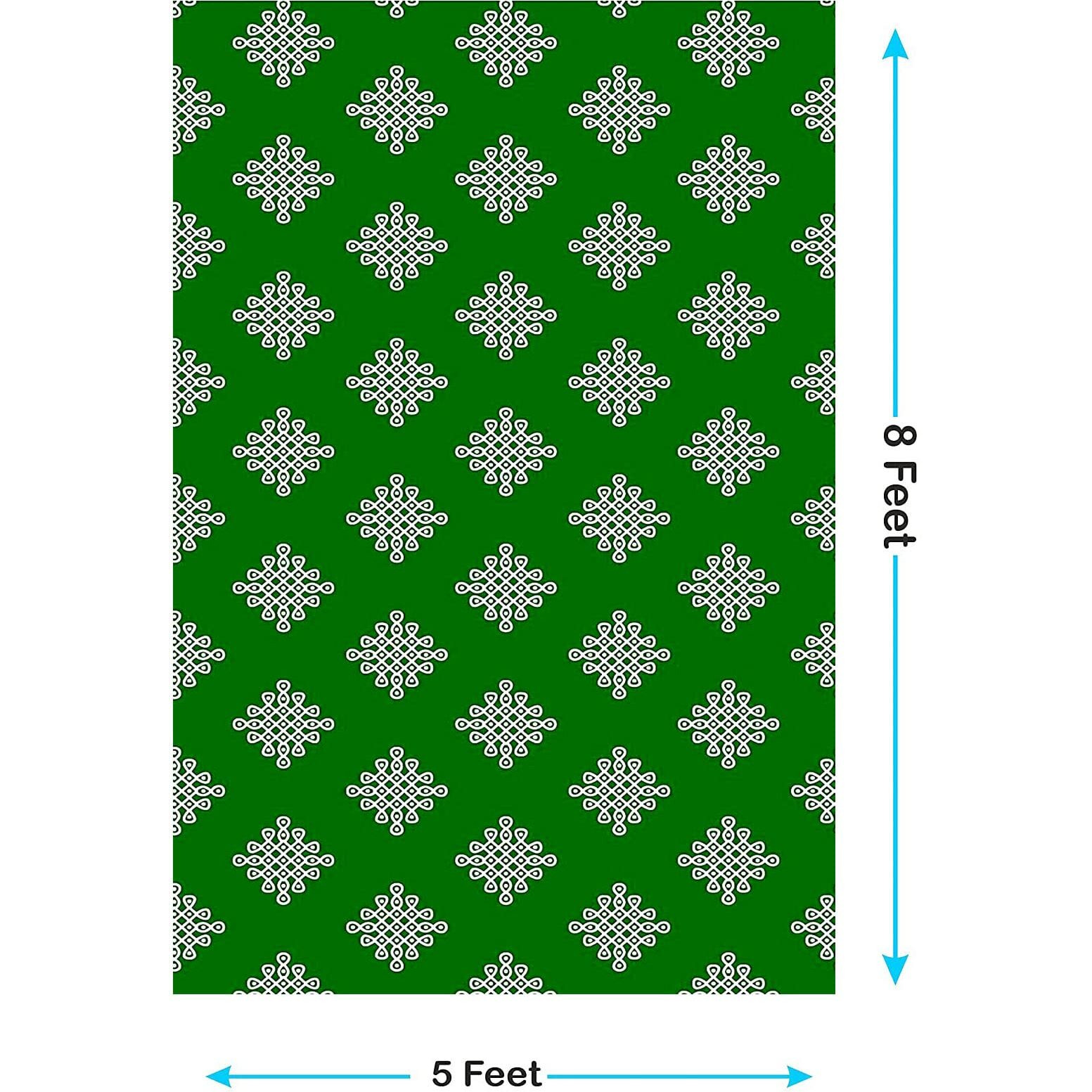 S2S Green Backdrop Cloth For Pooja Decoration Traditional, Background Decoration Cloth For Pooja Background Curtain Cloth For Festival Fabric (Small Muggu Green)