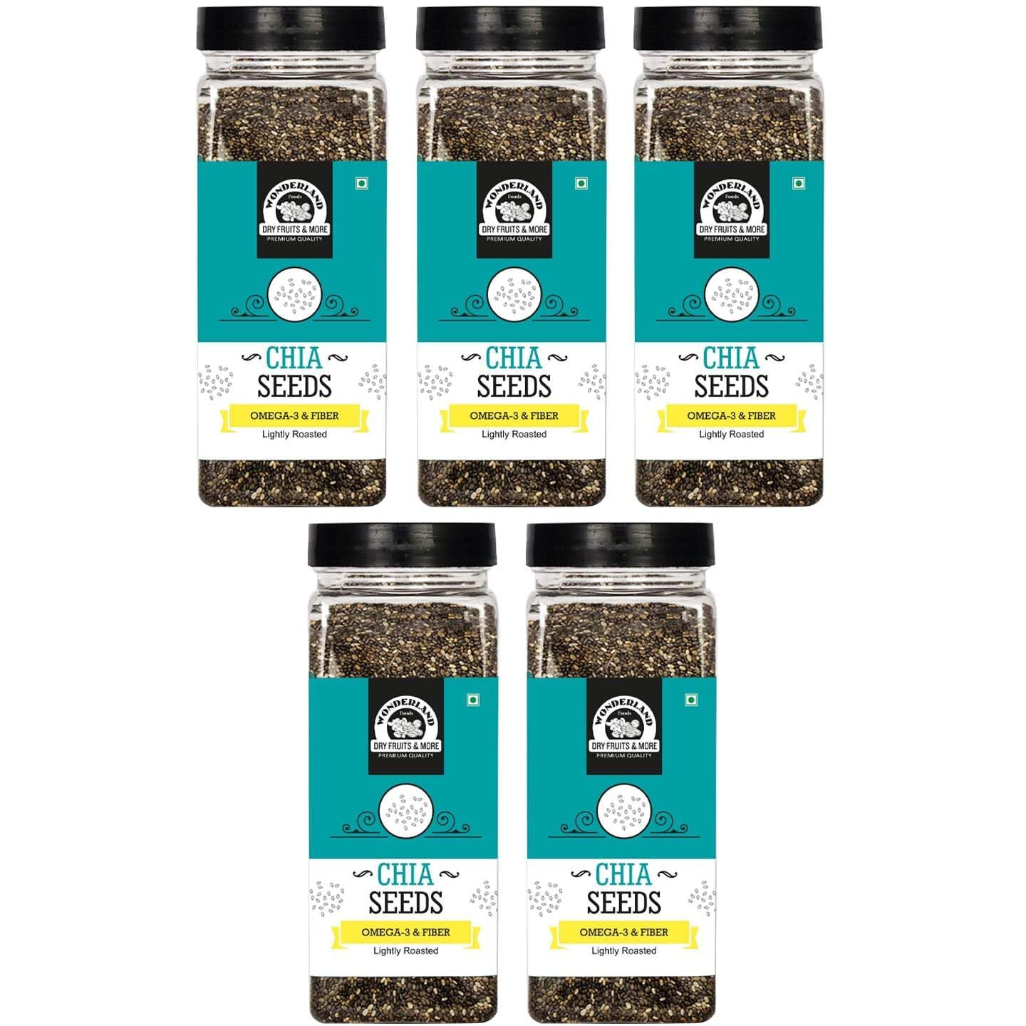 Wonderland Foods Roasted Chia Seeds 1Kg (200G X 5) Pack Of 5 Jar | Rich In Fiber & Omega - 3 | Healthy Sabja Seeds For Weight Management | Immunity Booster Dieting Snack