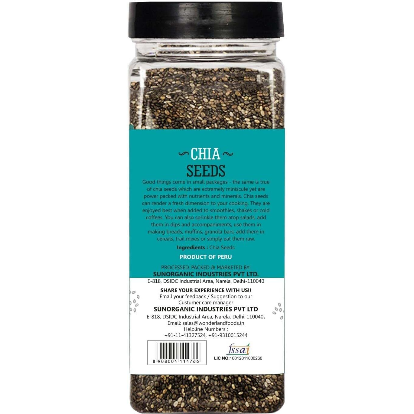Wonderland Foods Roasted Chia Seeds 1Kg (200G X 5) Pack Of 5 Jar | Rich In Fiber & Omega - 3 | Healthy Sabja Seeds For Weight Management | Immunity Booster Dieting Snack