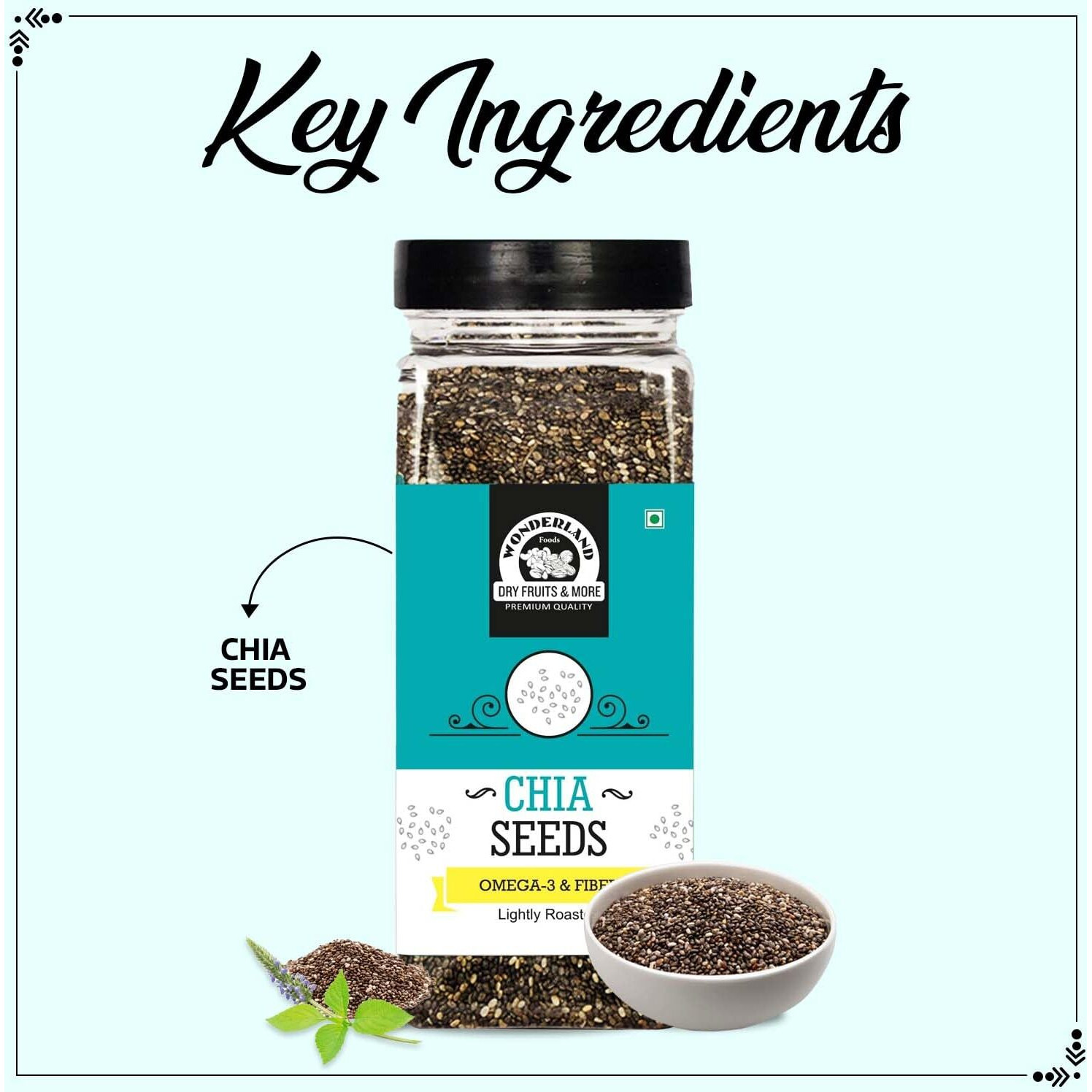 Wonderland Foods Roasted Chia Seeds 1Kg (200G X 5) Pack Of 5 Jar | Rich In Fiber & Omega - 3 | Healthy Sabja Seeds For Weight Management | Immunity Booster Dieting Snack