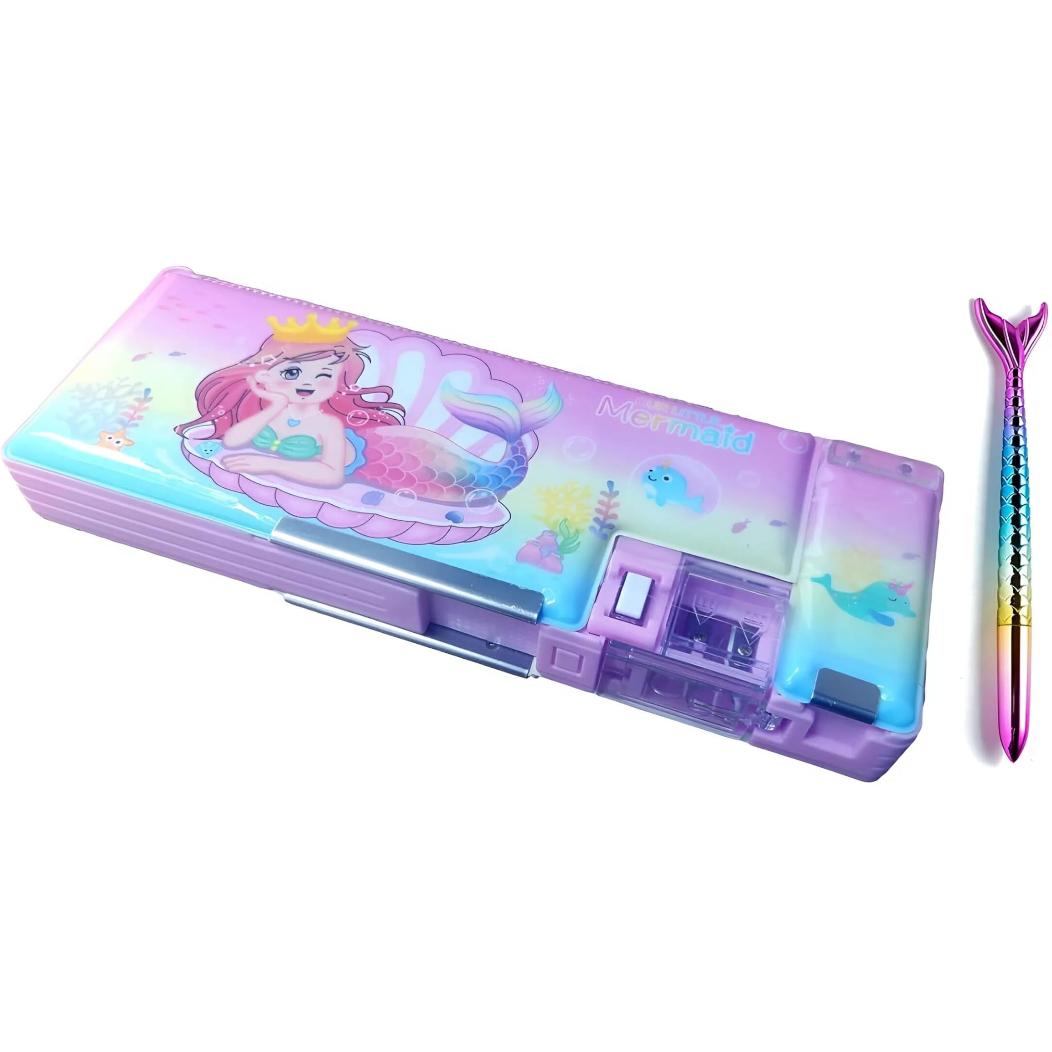 Shree Technesh 3D Designer Fish Dual Sided Pencil Box With Fish Pen For Girls (Pink)