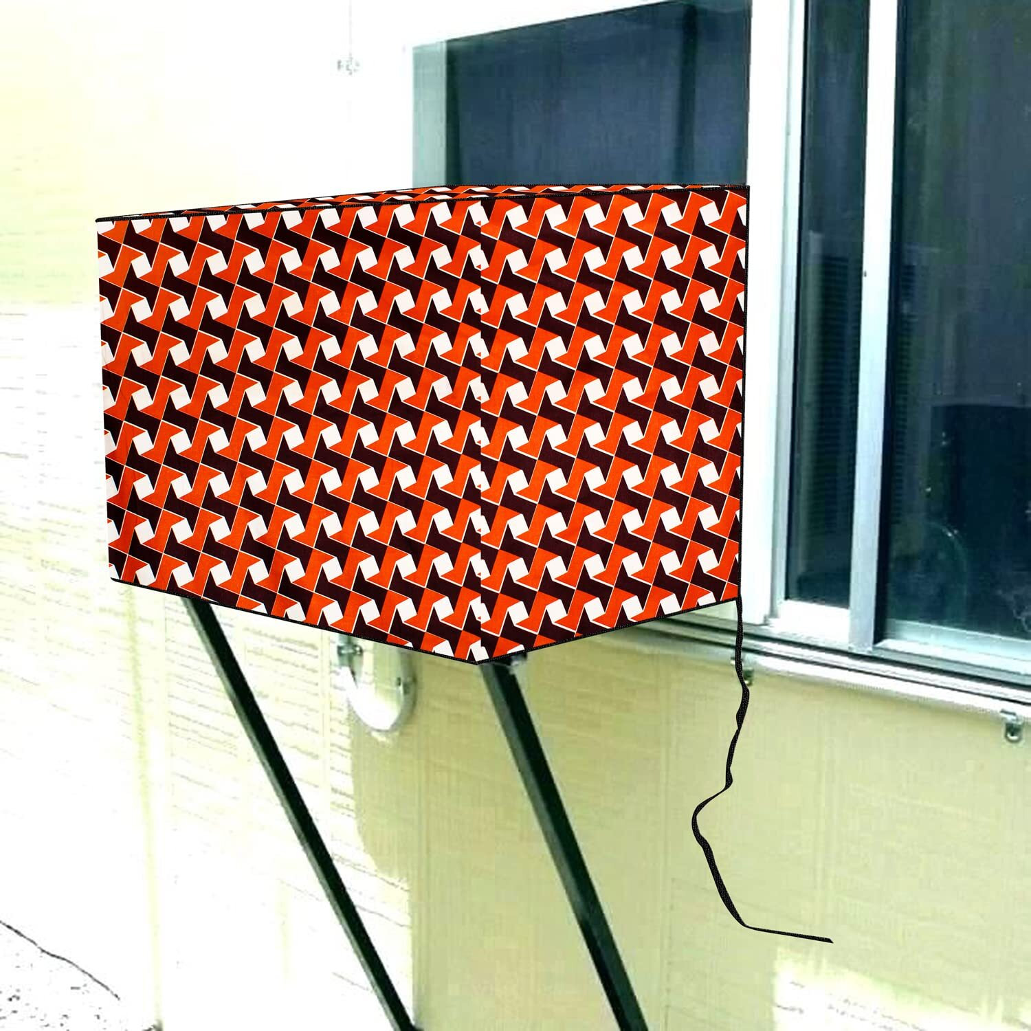 Stylista Pvc Window Ac Cover 1.5 Ton Waterproof And Dustproof, Frieze Pattern Orange