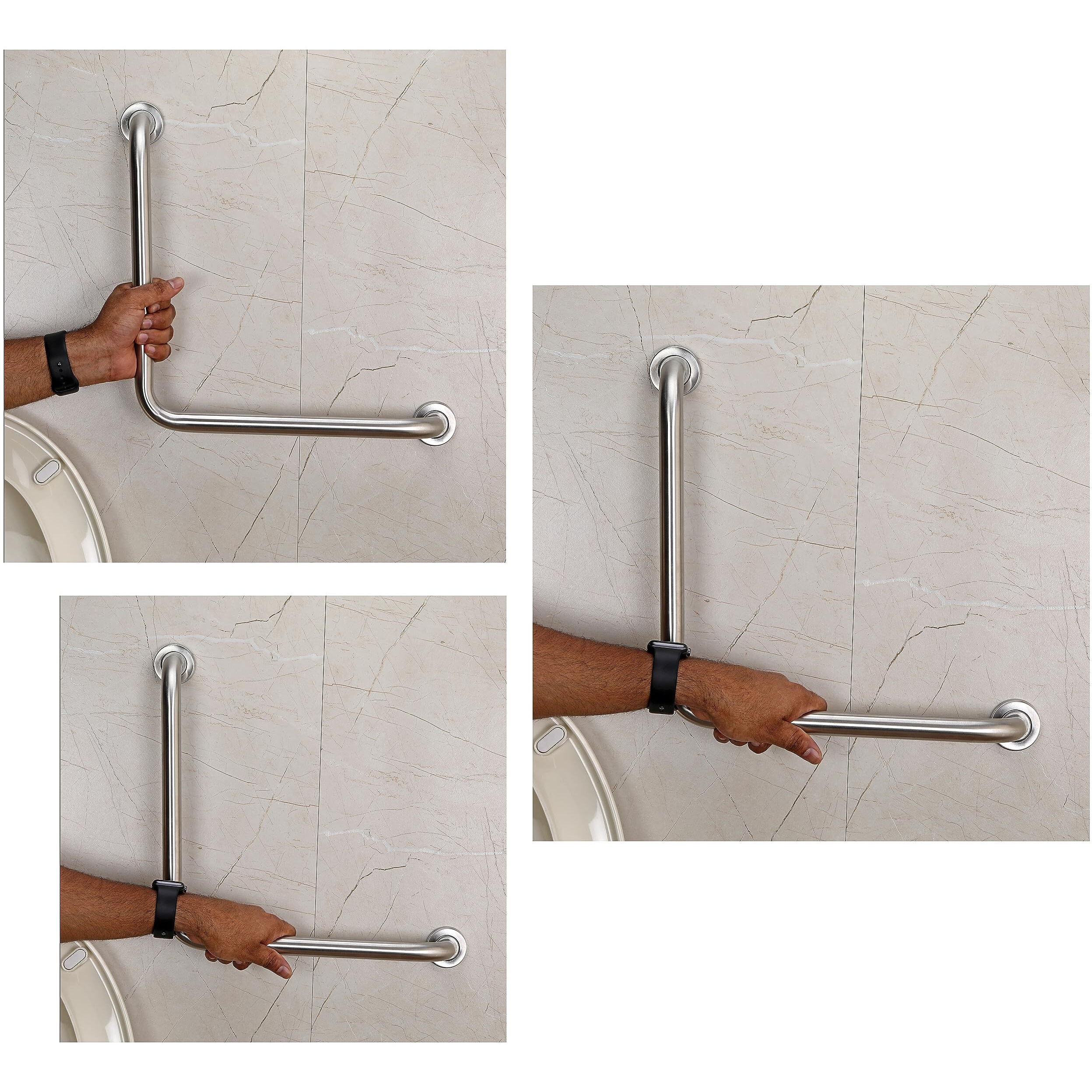Fortune Stainless Steel L Shape Grab Bar For Bathroom & Bathtub Wall Mounted Safety Hand Support Rail, Balance Handle, Towel Bar, Bathroom Accessories Homes, Hotels - (Pack Of 3, Matt Finish)