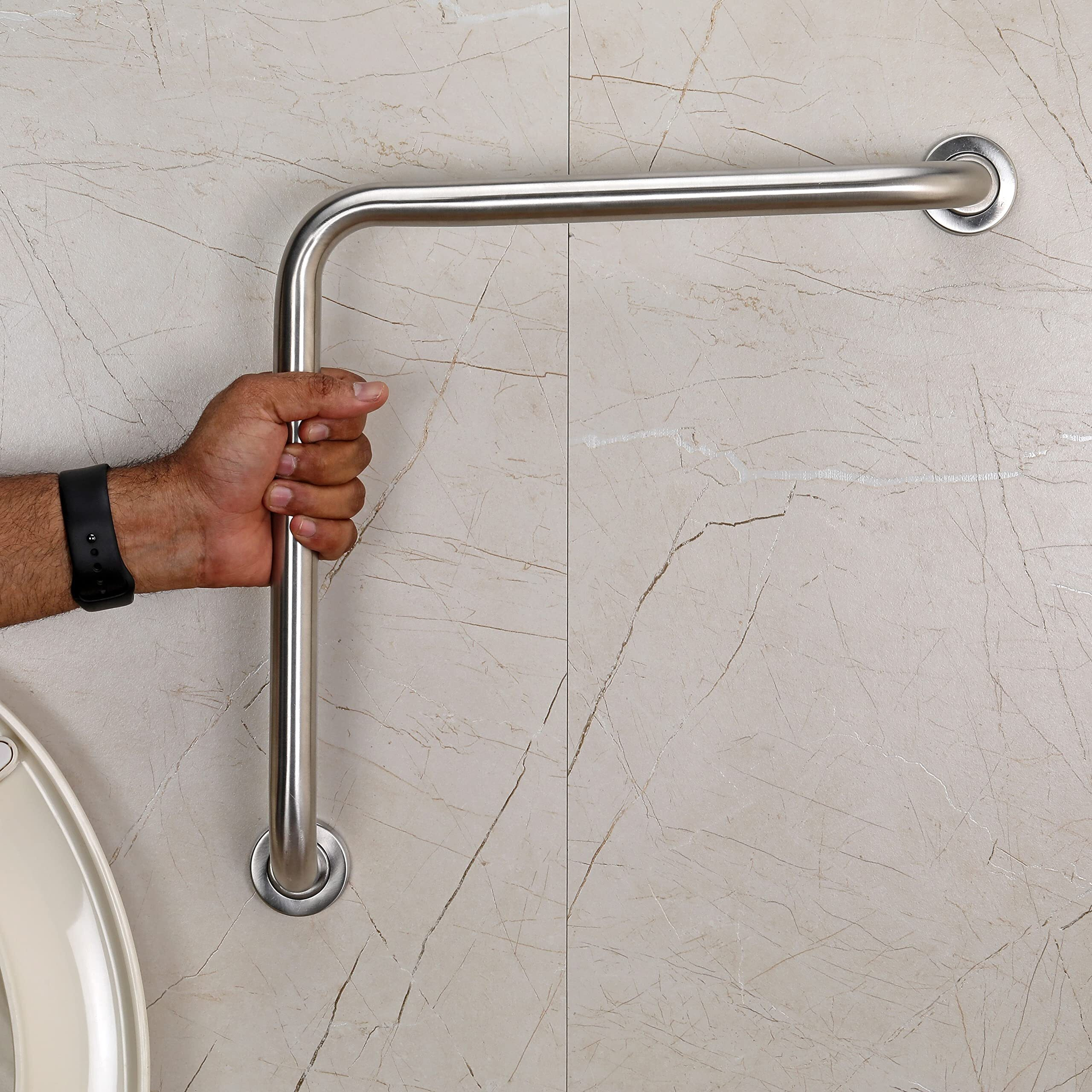 Fortune Stainless Steel L Shape Grab Bar For Bathroom & Bathtub Wall Mounted Safety Hand Support Rail, Balance Handle, Towel Bar, Bathroom Accessories Homes, Hotels - (Pack Of 3, Matt Finish)