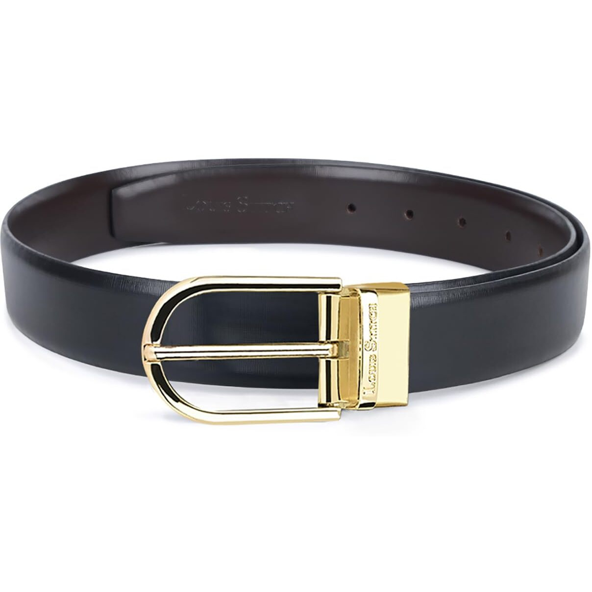 Louis Stitch Men's Italian Leather Belt For Men's With Rotating Golden Buckle Black & Brown Width 1.35" (35 Mm) Length 32 Inch (Rpgd)