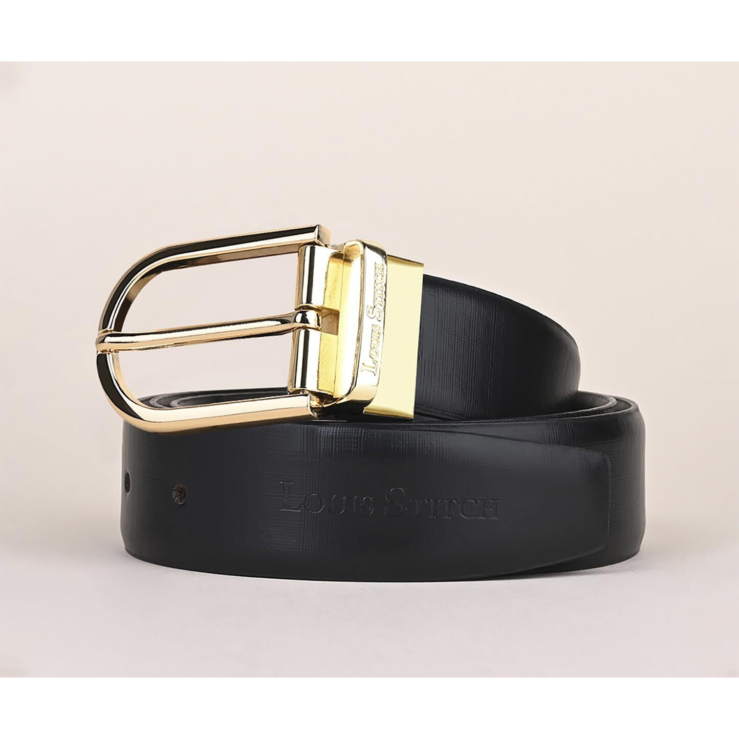 Louis Stitch Men's Italian Leather Belt For Men's With Rotating Golden Buckle Black & Brown Width 1.35" (35 Mm) Length 32 Inch (Rpgd)