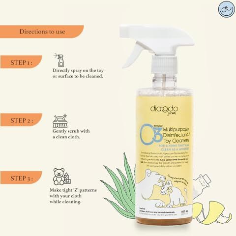 Diatodo Junior Natural Plant Based Multipurpose Disinfectant Toy Cleaners Allergen Free, Toxin Free 500 Ml(Pack Of 2)