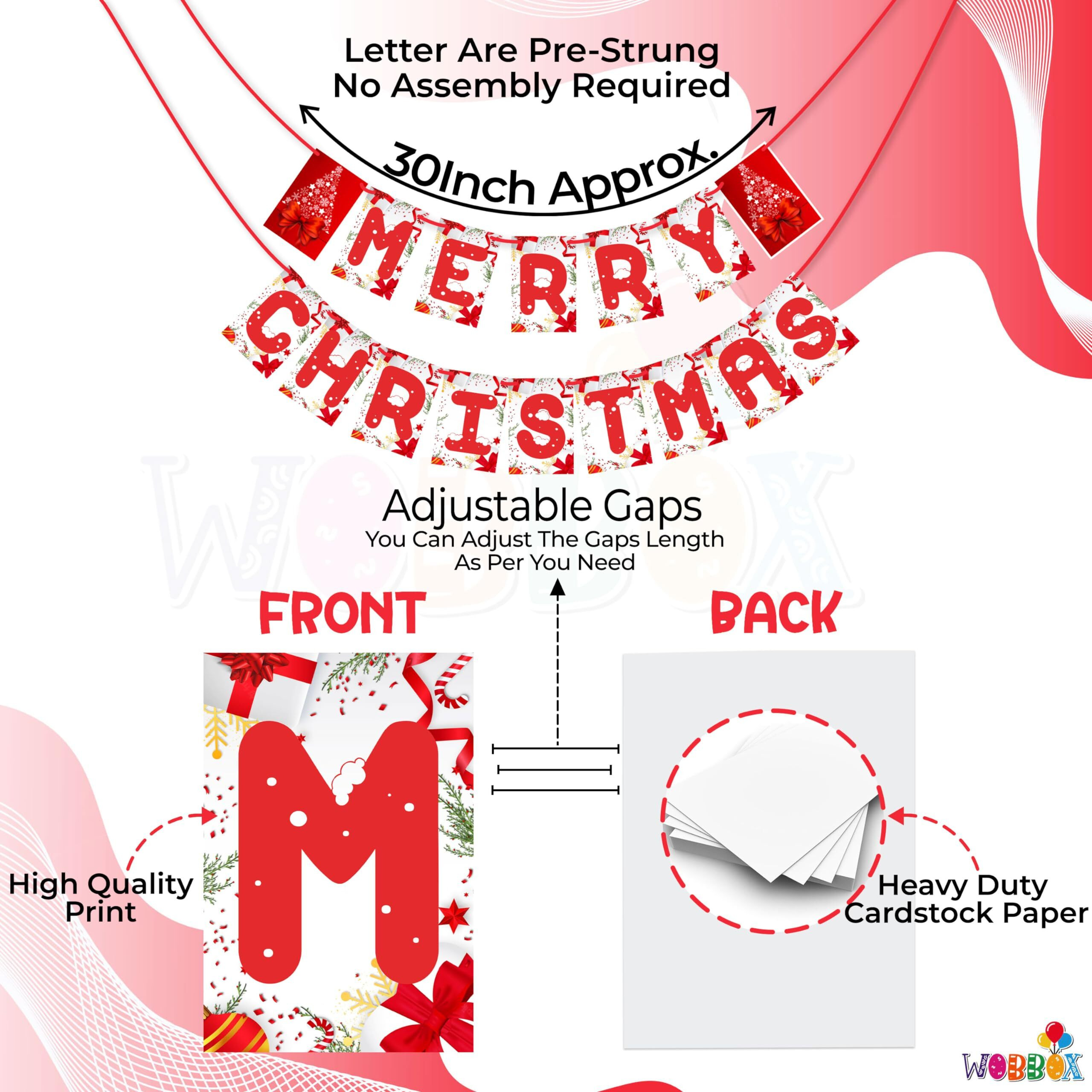 Wobbox Christmas Decoration Bunting Banner, Merry Christmas Red & White Snow & Christmas Decorations Items, Christmas Decorations