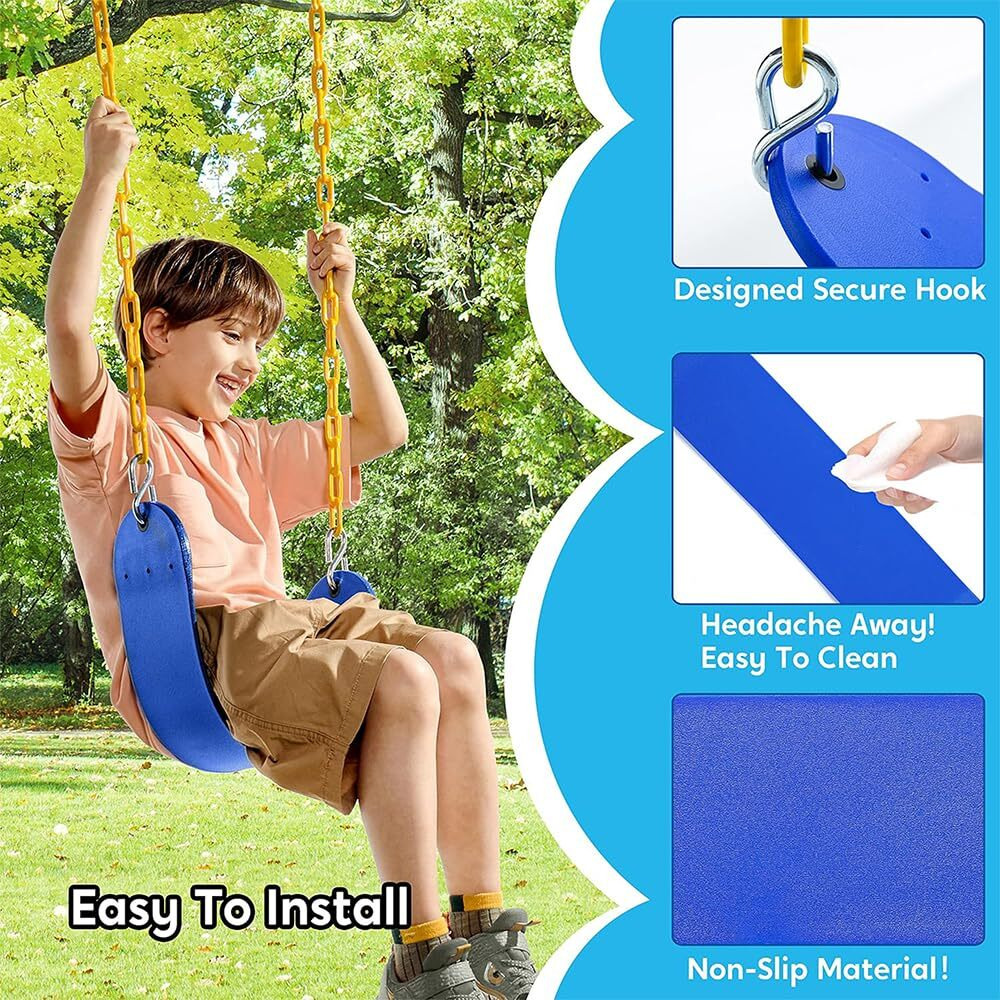 Toy Park Baby Flexible Swing Seat With 60'' Heavy Duty Chain & Snap Hooks (Blue) - Jhula For Adults, Indoor/Outdoor Hanging For Balcony, Kids And Adults