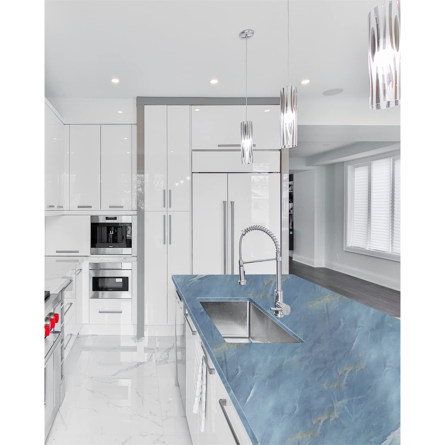 Nareval Blue Marble Wallpaper For Kitchen Cabinets Marble Wallpaper Oil Proof Waterproof Floor Tiles Stickers Waterproof Wall Paper For Home And Kitchen Decorative Marble Wallpaper Wall Sticker For Kitchen Cabinets Bathroom Peel & Stick Wall Removable Contact Paper Waterproof Blue Wall Paper (Blue Marble A24 60*400Cm)