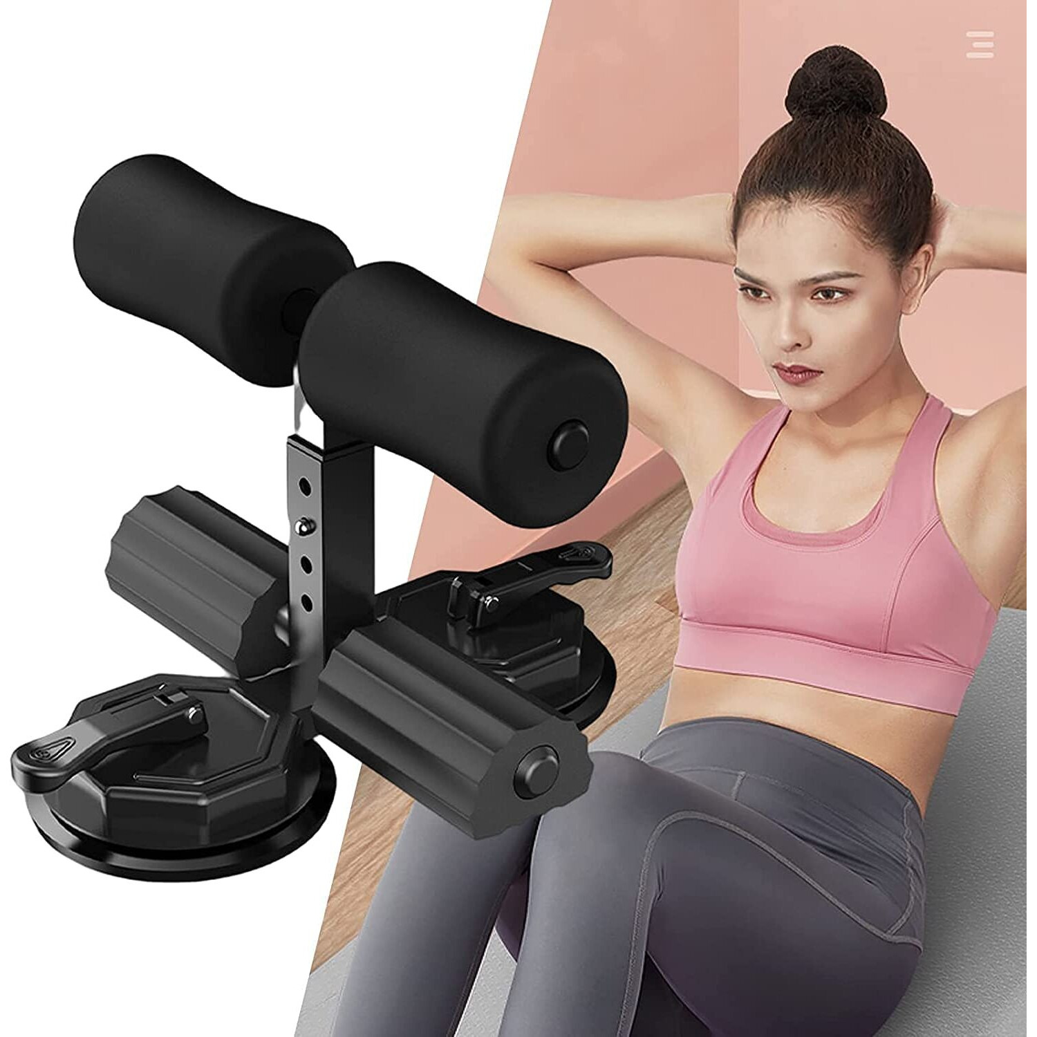 Hvg Traders Portable Sit Up Bar For Floor Sit-Up Assistant Device With 2 Strong Suction Cups - Ab Crunch Machine - 3 Positions Exercise Equipment Abs House Workout (Double Suction Cup Black Color)