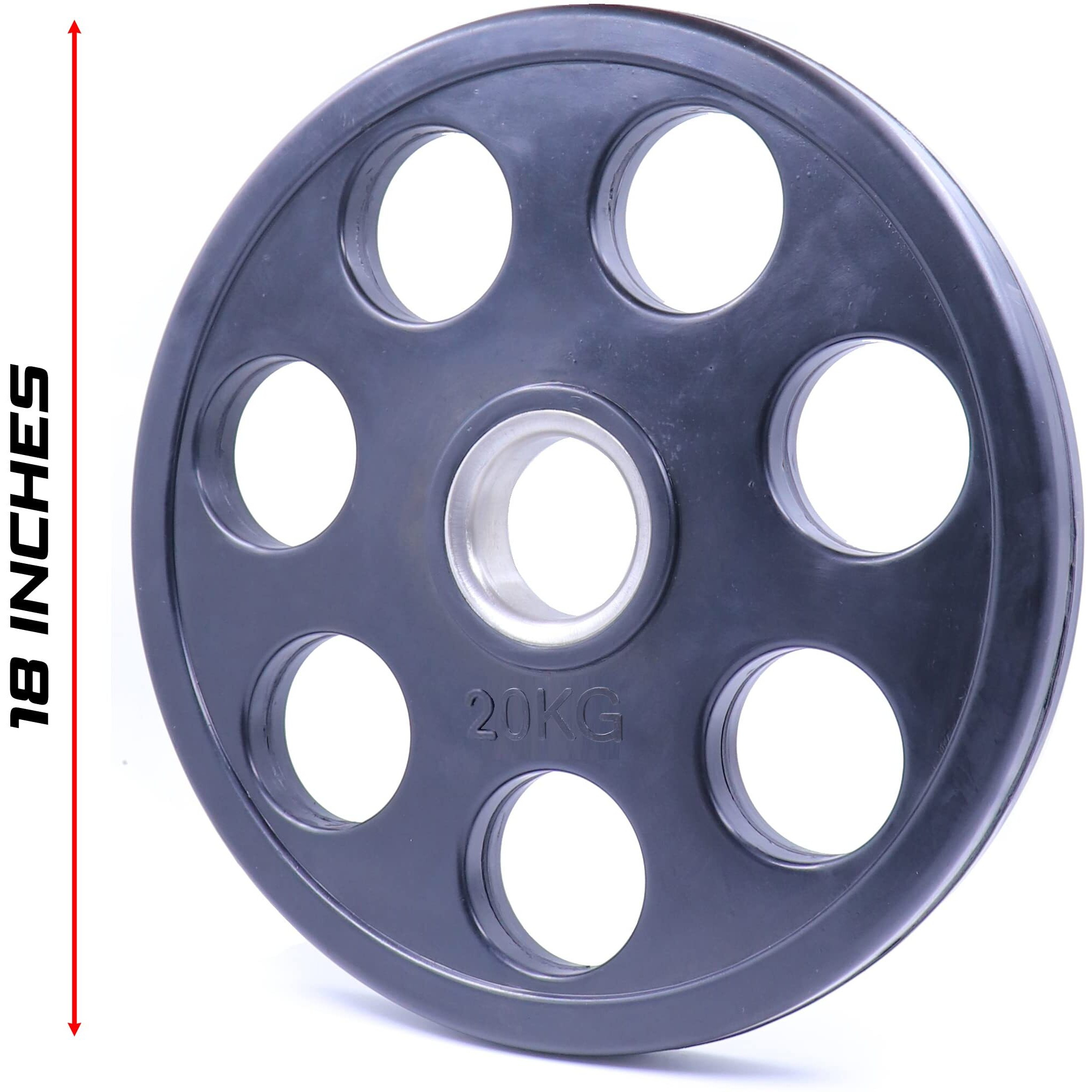 Kobo 7 Holes - Rubber Coated Olympic Cast Iron Weight Plate (51Mm/2") - Commercial Grade 20 Kg X 2  40 Kg (Imported)