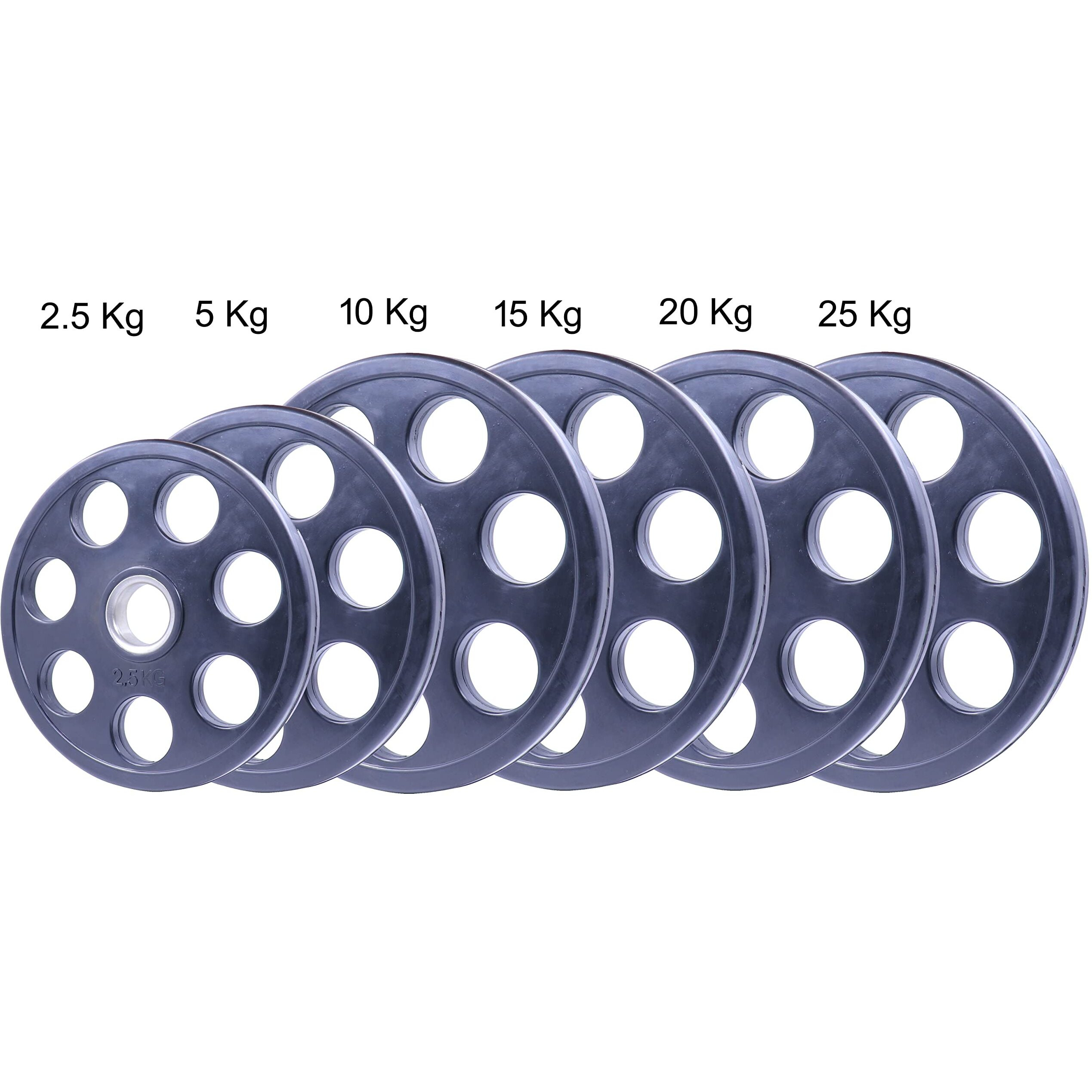 Kobo 7 Holes - Rubber Coated Olympic Cast Iron Weight Plate (51Mm/2") - Commercial Grade 20 Kg X 2  40 Kg (Imported)