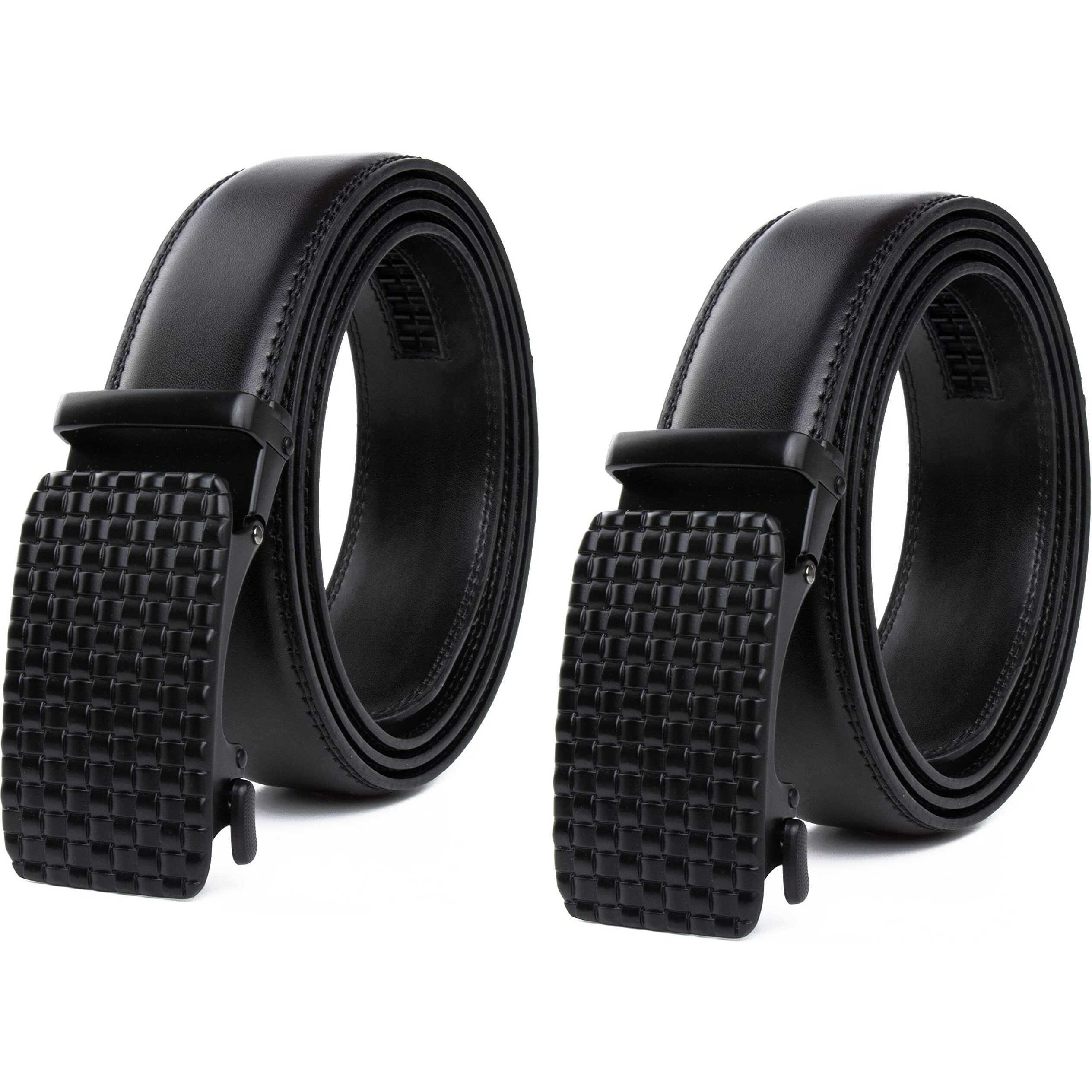 Contacts Men's Leather Belt With Auto Lock Buckle (Coalt6-Black_Black)